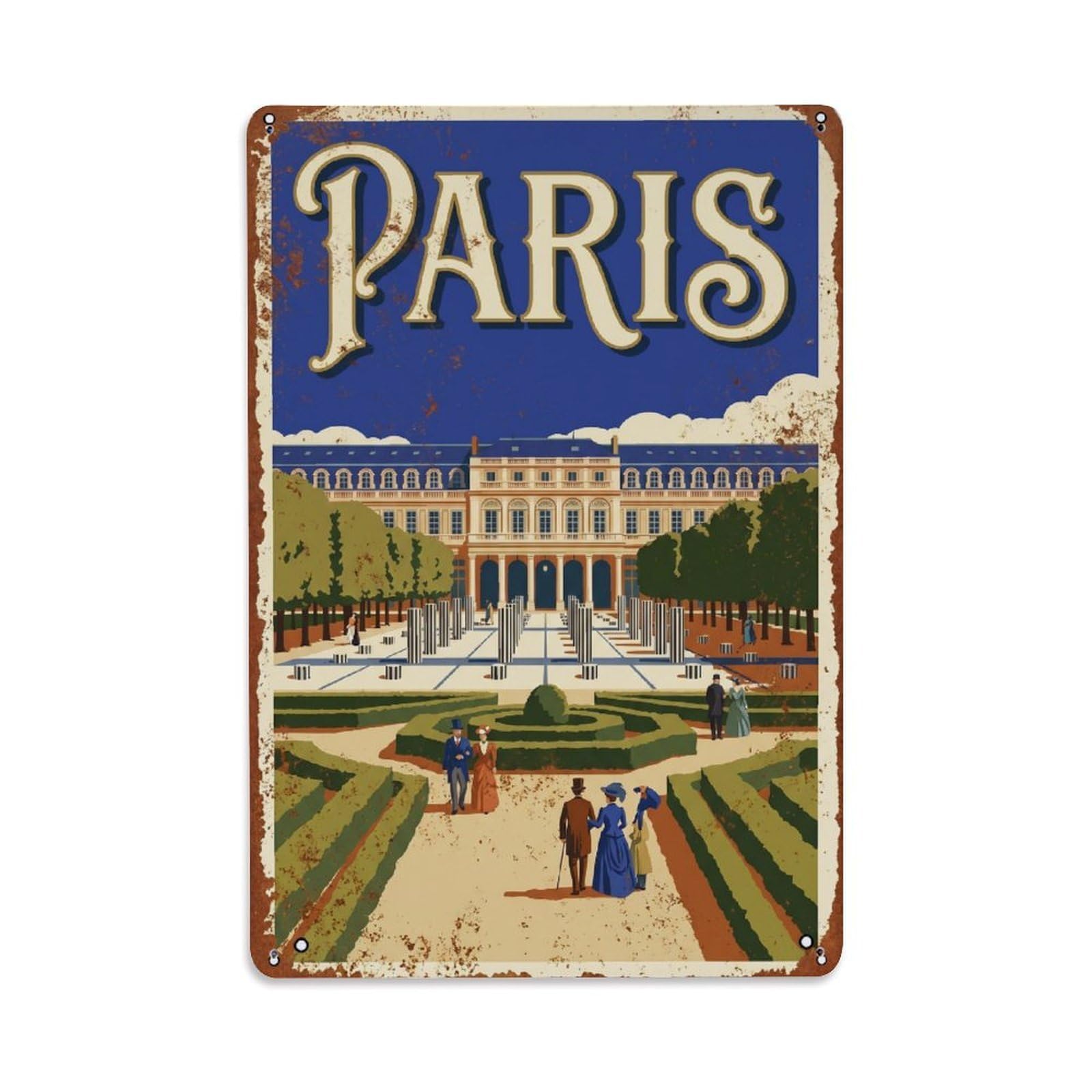 Vintage Travel Paris Palais Royal Gardens Rusted France Metal Tin Sign Plaque Wall Decor for Cafe, Club Bar, Office, Home Garden Metal Poster 8x12Inch