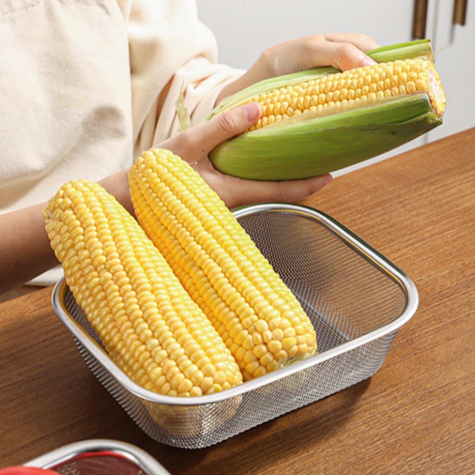 Colador Rectangular Acero Inoxidable - Cesta Para Freír Y Escurrir Verduras, Patatas, Pasta (2 Tamaños, Aptas Lavavajillas)