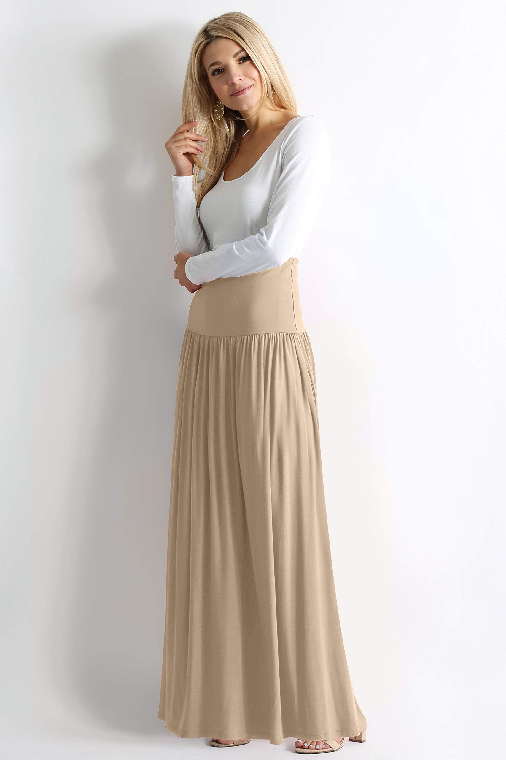 Maxi gonne da donna, lunghezza alla caviglia, casual, a vita alta, per taglie standard e taglie forti.