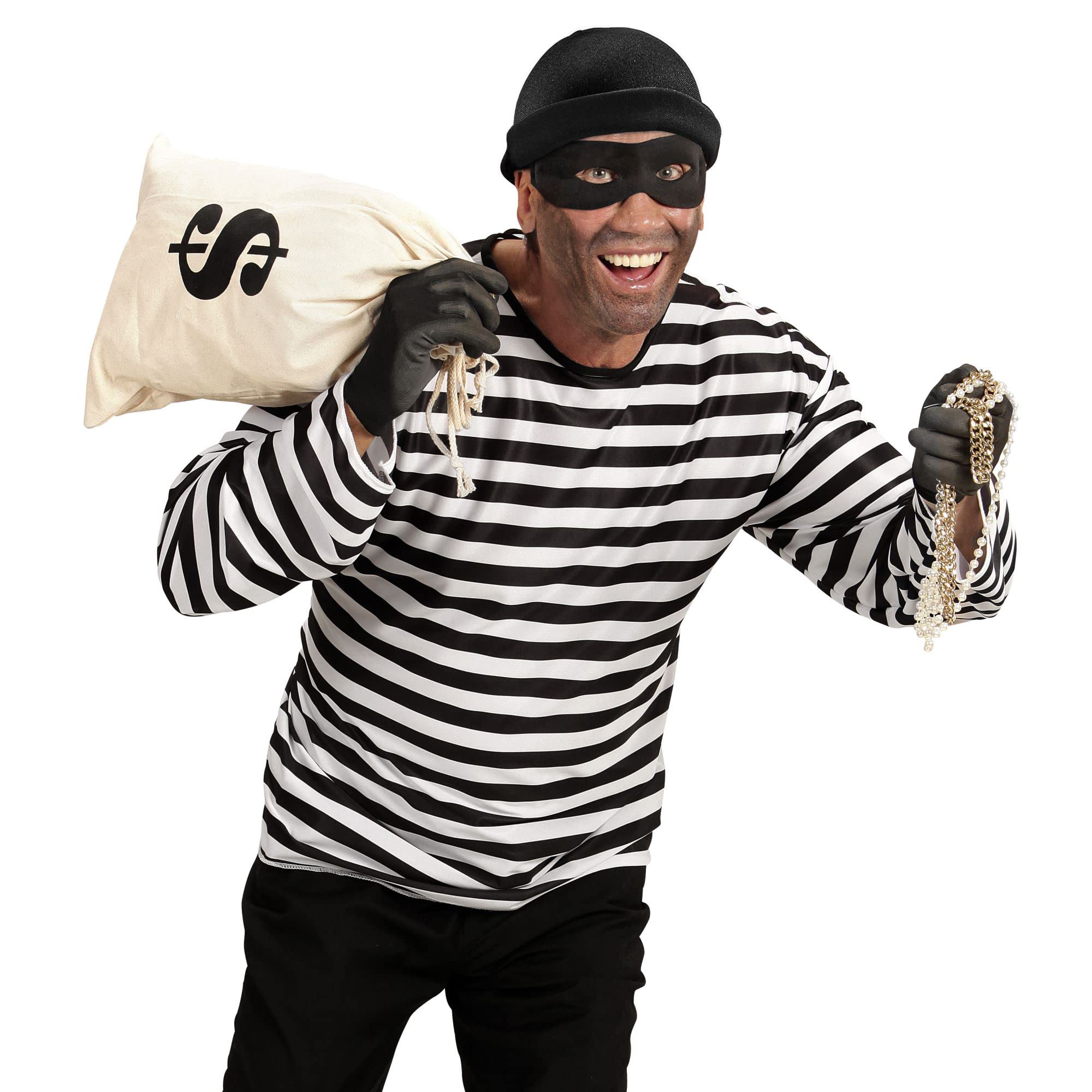 Widmann 07420 Adult Bank Robber Costume, White/Black, XL