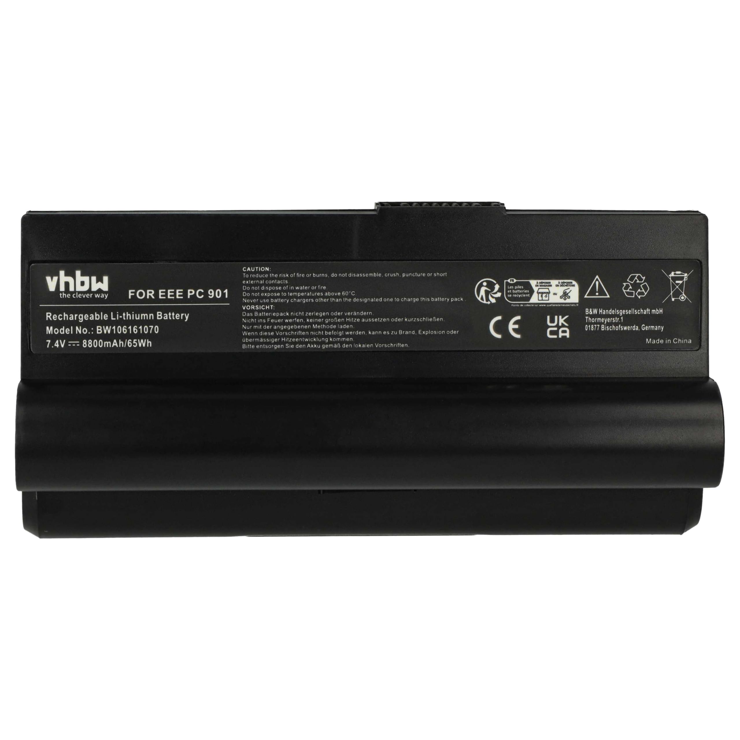 Akumulator litowo-jonowy 8800 mAh (7,4 V) czarny kompatybilny z ASUS Eee PC 700, 701, 900, 2G, 4G, 8G, 12G, 20G.