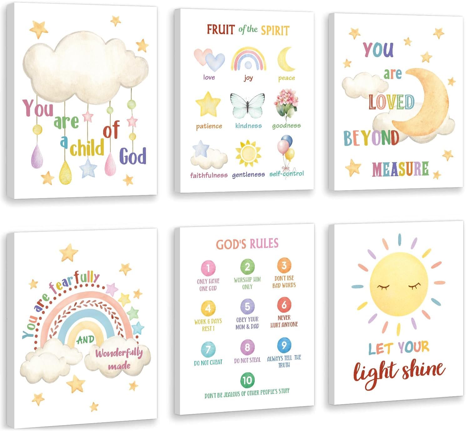 HPNIUB Framed Kids Bible Verse Canvas Wall Art,Inspirational Quotes Christian Nursery Wall Decor,Christian Gifts For Kids,Rainbow Sunshine Scripture Wall Art For Bedroom Sunday School(20x25cm)