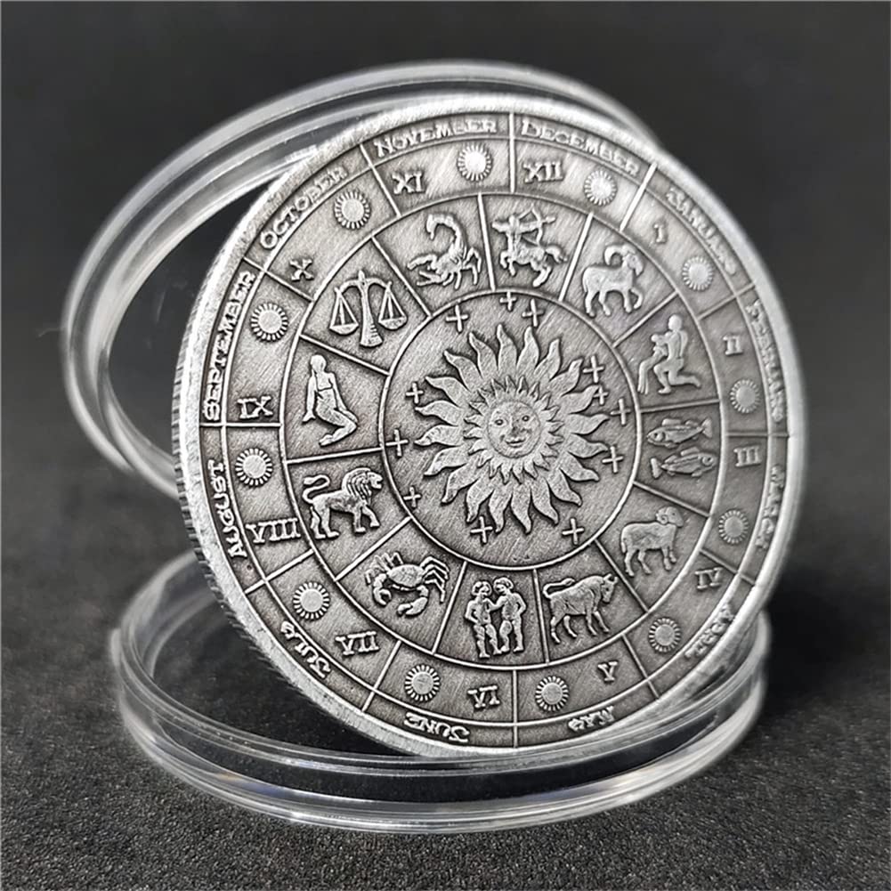 Twelve Constellations Commemorative Coin Horoscope Astrology Guardian Coin Retro Commemorative Zodiac Coin Astrology Arrow Coin Lucky Love Souvenir Coin - Image 3