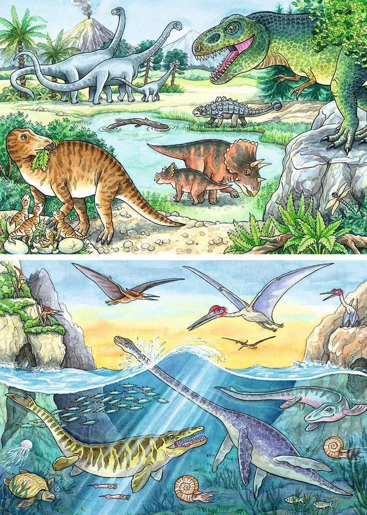 Ravensburger Puzzle per Bambini a Partire dai 4 Anni, 2 Puzzle da 24 Pezzi Ciascuno, 26x18cm, Dinosauri e Loro Habitat