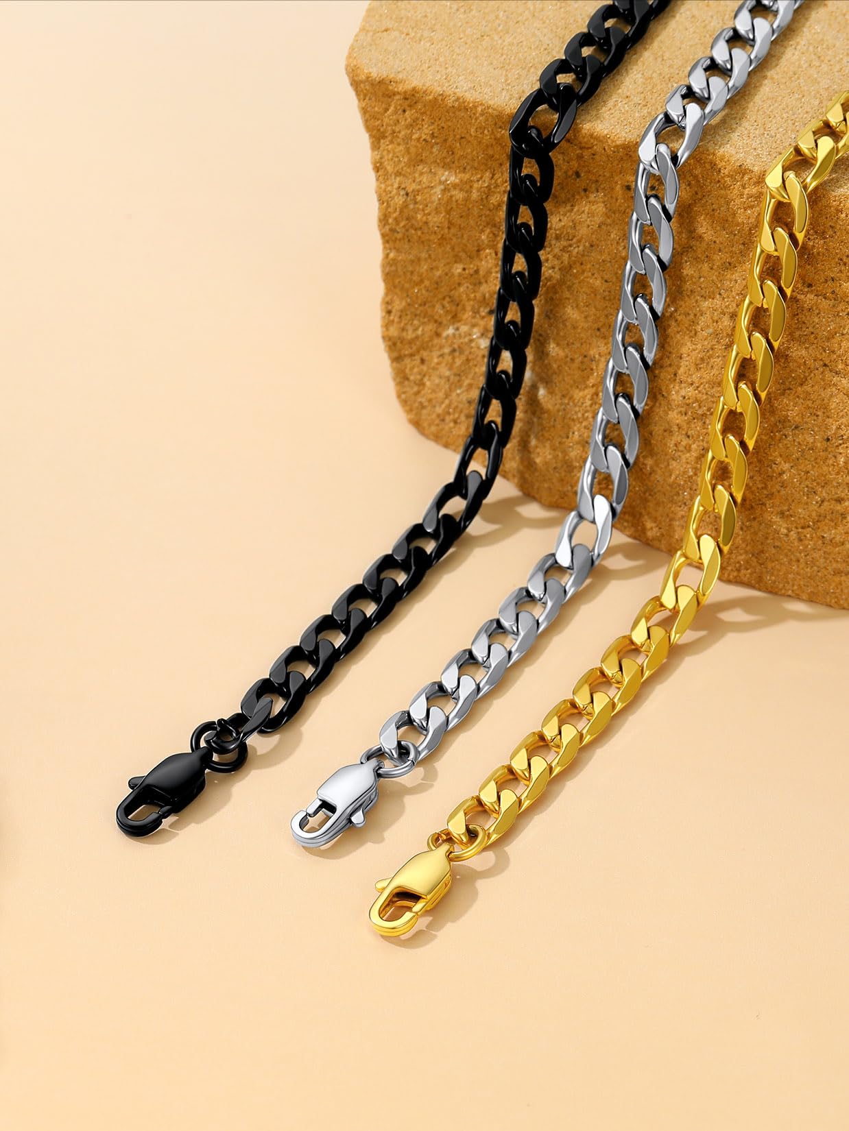 Suplight Collar de Cadena Cubana Hombre 4MM/6MM/9MM | Acero Inoxidable 316L Longitud 46cm-76cm Cadena Cubana Hombre e Mujer Plateado/Dorado/Negro