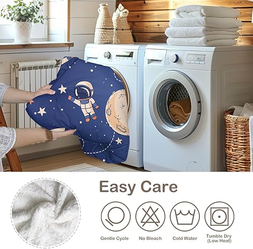 Miniatura 8 de Sleepwish Manta Sherpa de felpa azul oscuro con patrón del espacio exterior para niños y niños, manta de forro polar con estampado de cohetes para