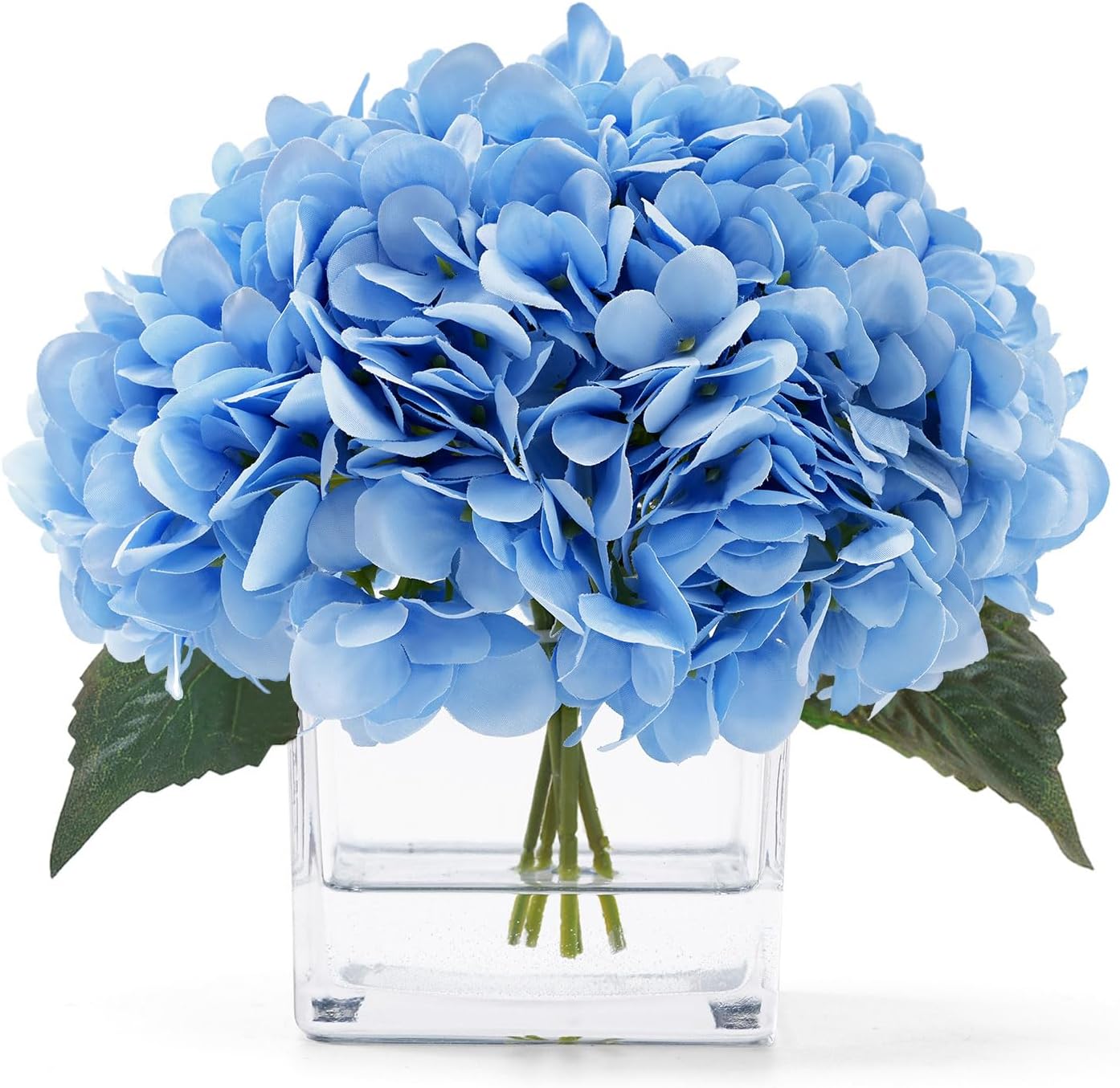 Blue Hydrangea Flowers in Vase, Silk Flowers in Vase with Faux Water for Home Decor Indoor, Wedding Table (Blue)