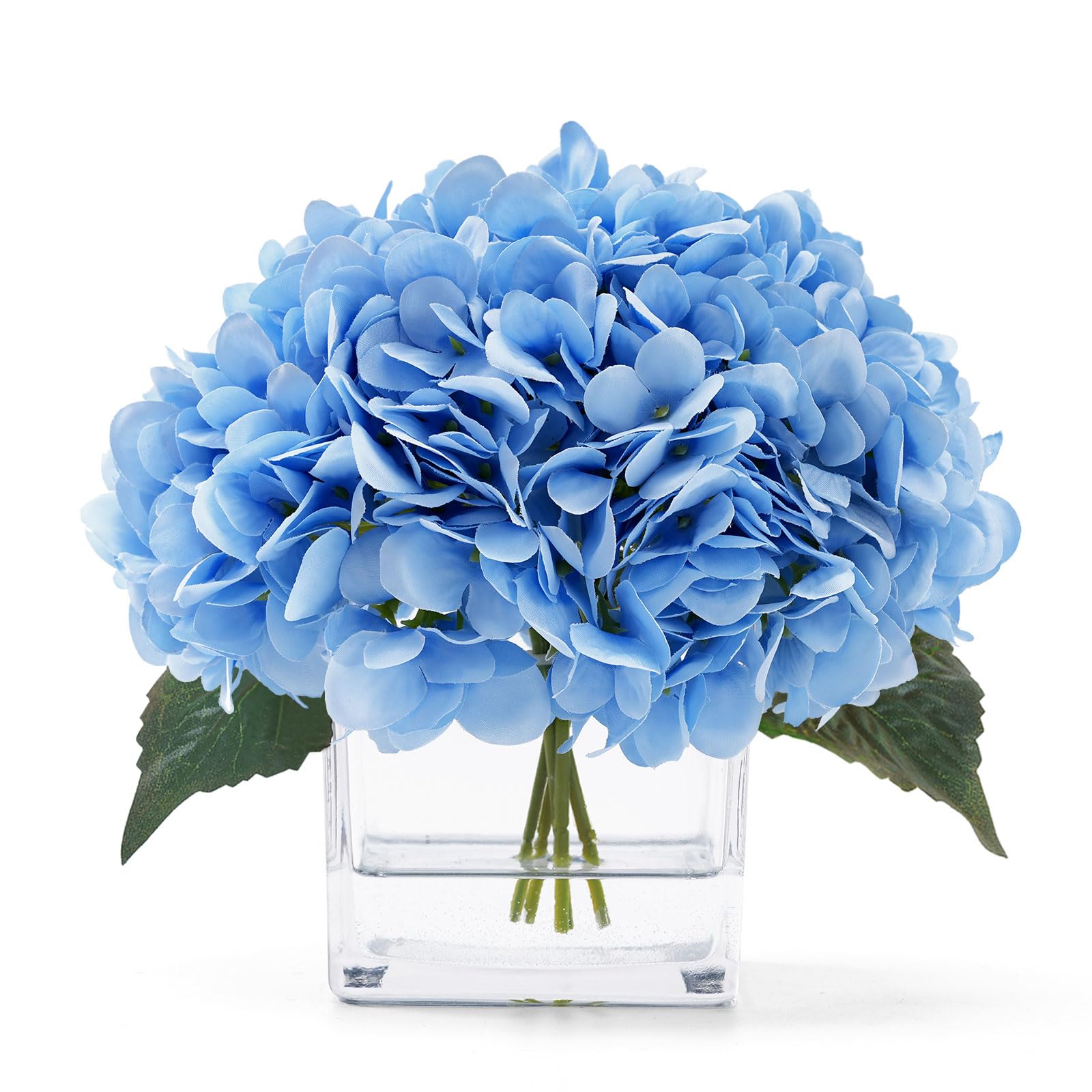 JOJOWOO Blue Hydrangea Flowers in Vase, Silk Flowers in Vase with Faux Water for Home Decor Indoor, Wedding Table (Blue)