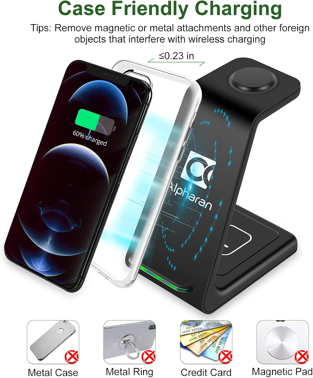 Gеt Sресіаl Prісе Wireless Charger,3 in 1 Wireless Charging Station,Qi Fast Charging Stand Dock for Apple Watch Series,AirPods,iPhone 13 12 Pro iPhone 11 Pro Max X XR XS 8 Plus with QC 3.0 Adapter by Alpharan (Black)