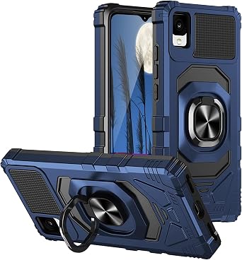 TJS for Alcatel TCL 30 Z T602DL Case, TCL 30 LE Case, Metal Ring Magnetic Support Kickstand Heavy Duty Phone Case for TCL 30Z / TCL 30LE Blue
