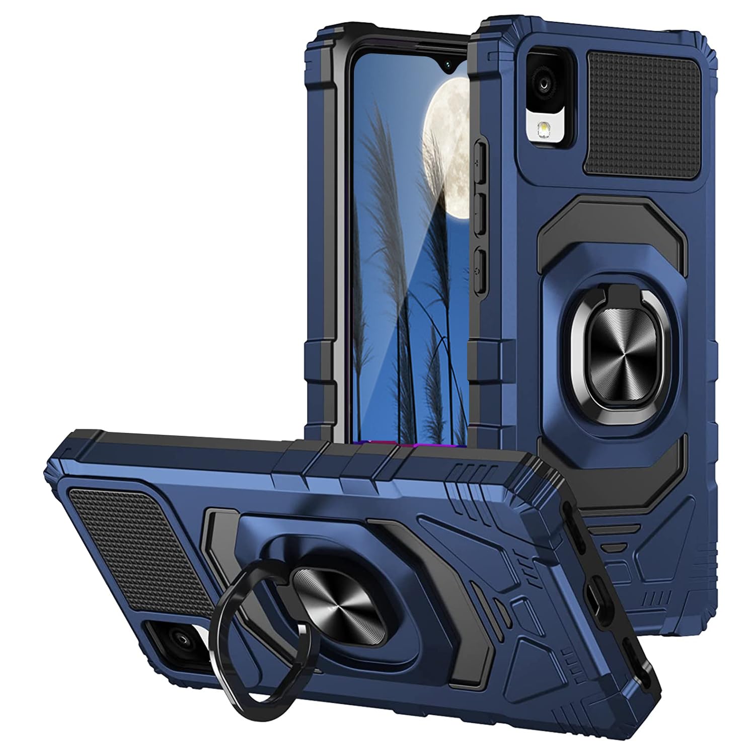 TJS for Alcatel TCL 30 Z T602DL Case, TCL 30 LE Case, Metal Ring Magnetic Support Kickstand Heavy Duty Phone Case for TCL 30Z / TCL 30LE (Blue)