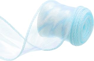 QUARKZMAN Sparkling Transparent Organza Ribbon 40mm Wide, Iridescent Chiffon Ribbon Iridescent Pastel 4.6 Meters, Light Blue for Gift Wrapping, Bouquets, Wedding Bows
