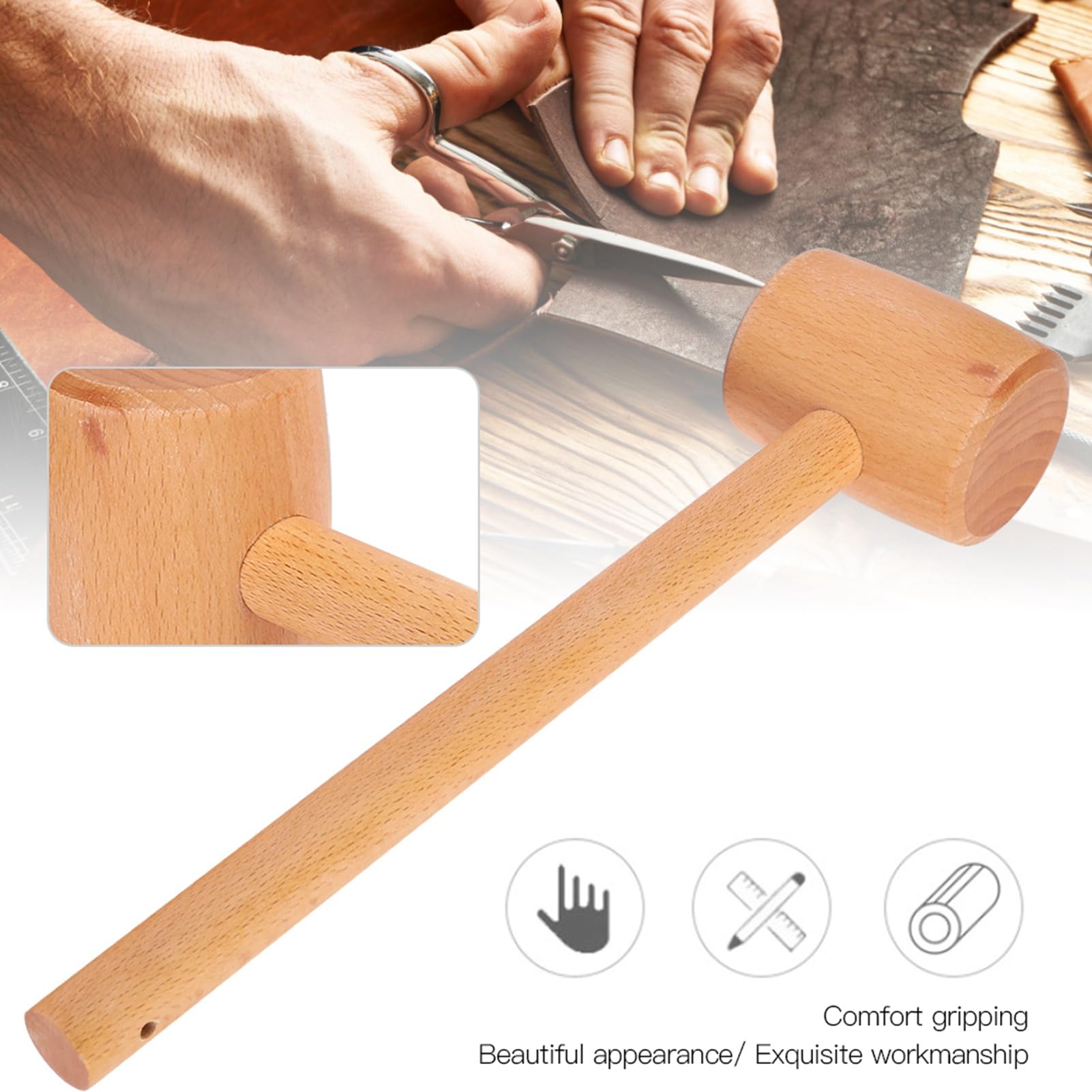 Wooden Mallet, Wood Carving Malletl Wood Hammer Ice Hammer Malle Woodworking Hand Tool for Wood Carving, Printing Leather Crafts