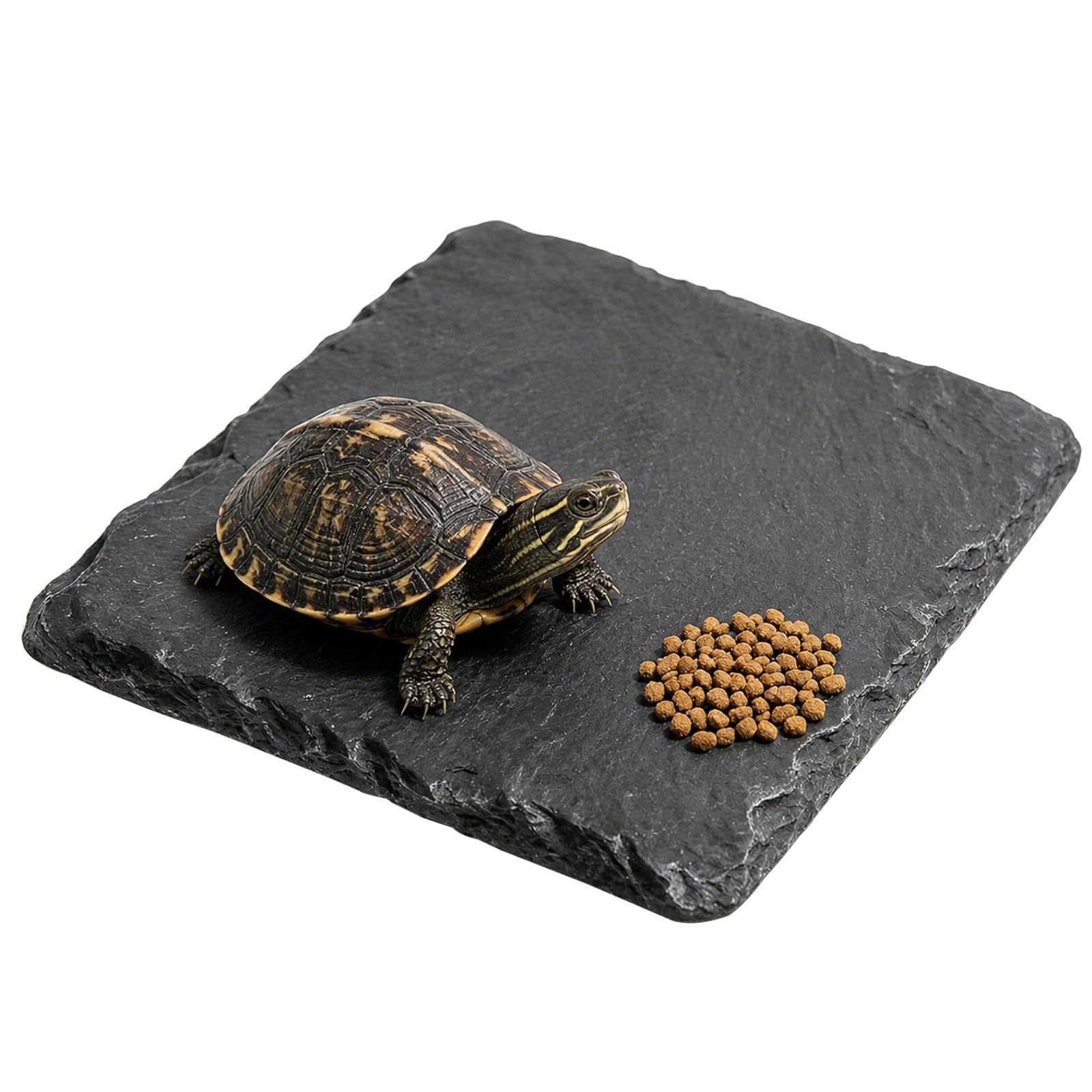 Tinminx Turtle Basking Platform, Reptile Slate Resting Pad Aquarium Feeding Dish for Tortoise Lizard Gecko Snake Frog Snails (Black)