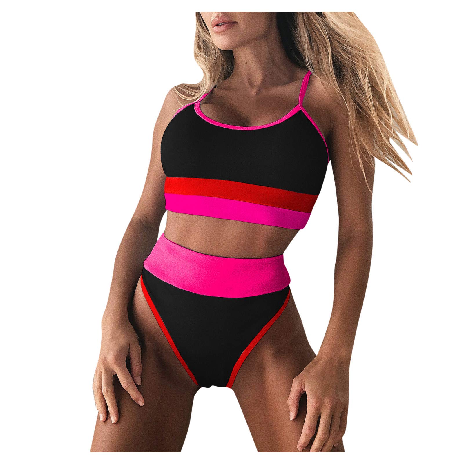 Women Solid Push Up High Cut Hight Waist Halter Bikini Set Two Piece Swimsuit