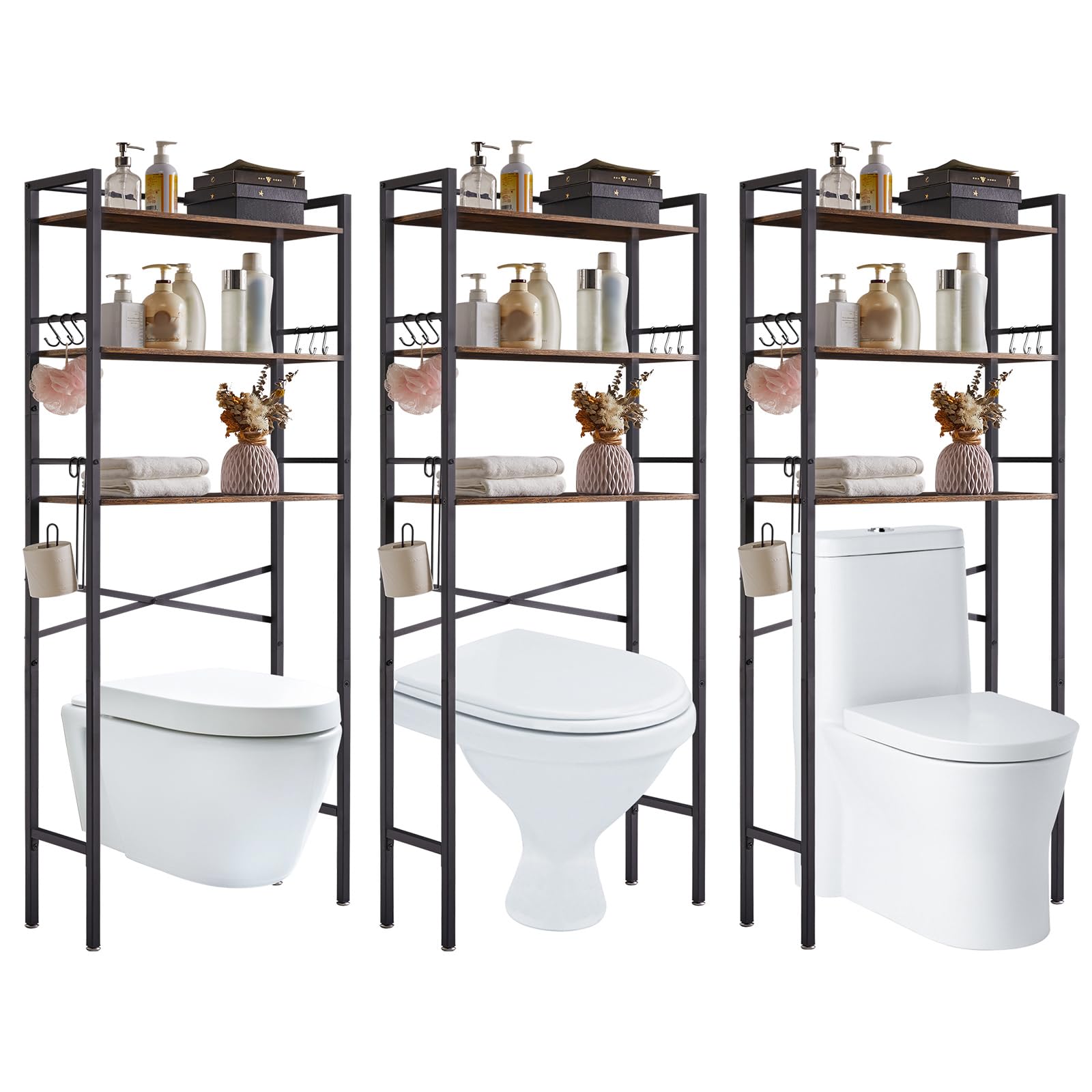 YMYNY Estantería de Inodoro, Estantería para Baño de 3 Niveles con Soporte para Papel Higiénico, Estante de baño, Estante de Almacenamiento, Ahorro de Espacio, 64×24×165CM Marrón Rústico HBR005H