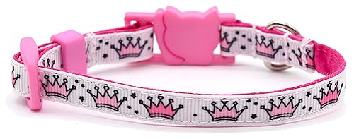 Pink Crowns Cat or Kitten Collar - Queen - Princess - 38 Inch Wide - 2 Sizes Adjusts 6 to 85 or 75 to 12 Inches - Breakaway Safety Buckle Cat - 75