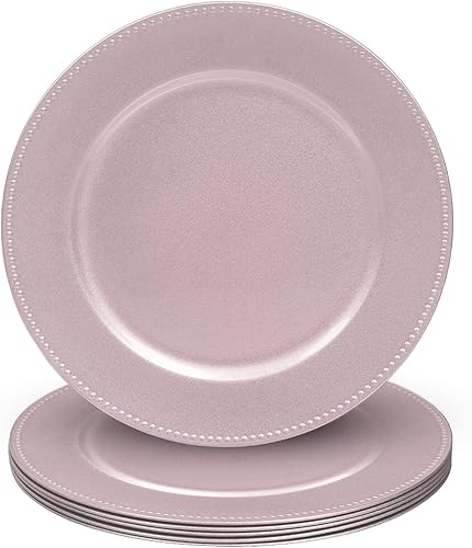 Miniatura 32 de MAONAME Juego de 6 platos de carga dorados de 13 pulgadas, cargador redondo para platos llanos, cargadores de platos con borde de cuentas