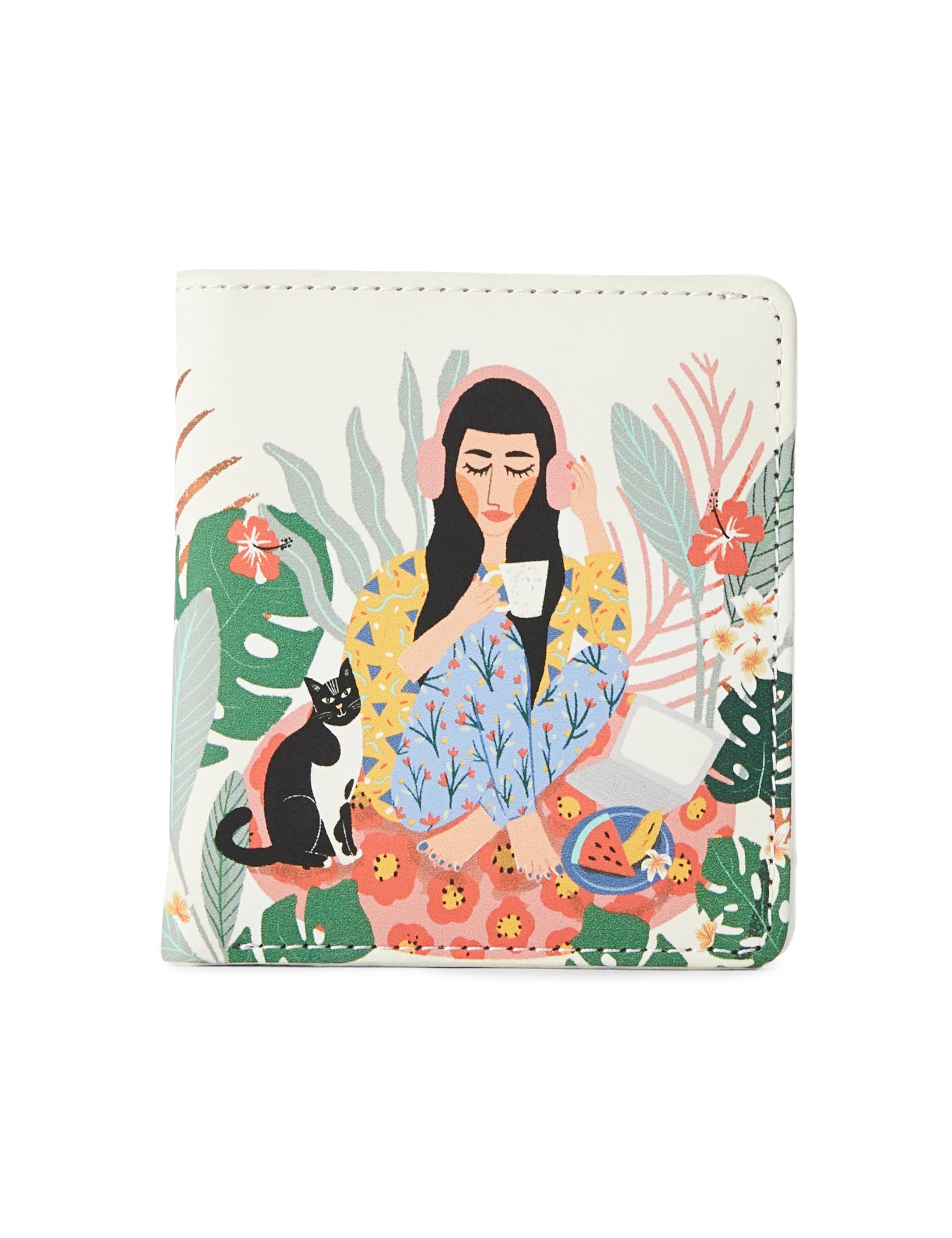 Women's Mini Wallet |Live Slow Collection | Vegan Leather Rectangle Wallet for Women | Ladies Purse with Button Lock |Card & Currency Slots with Additional Zipper Closure for Coins - Ivory-image-28