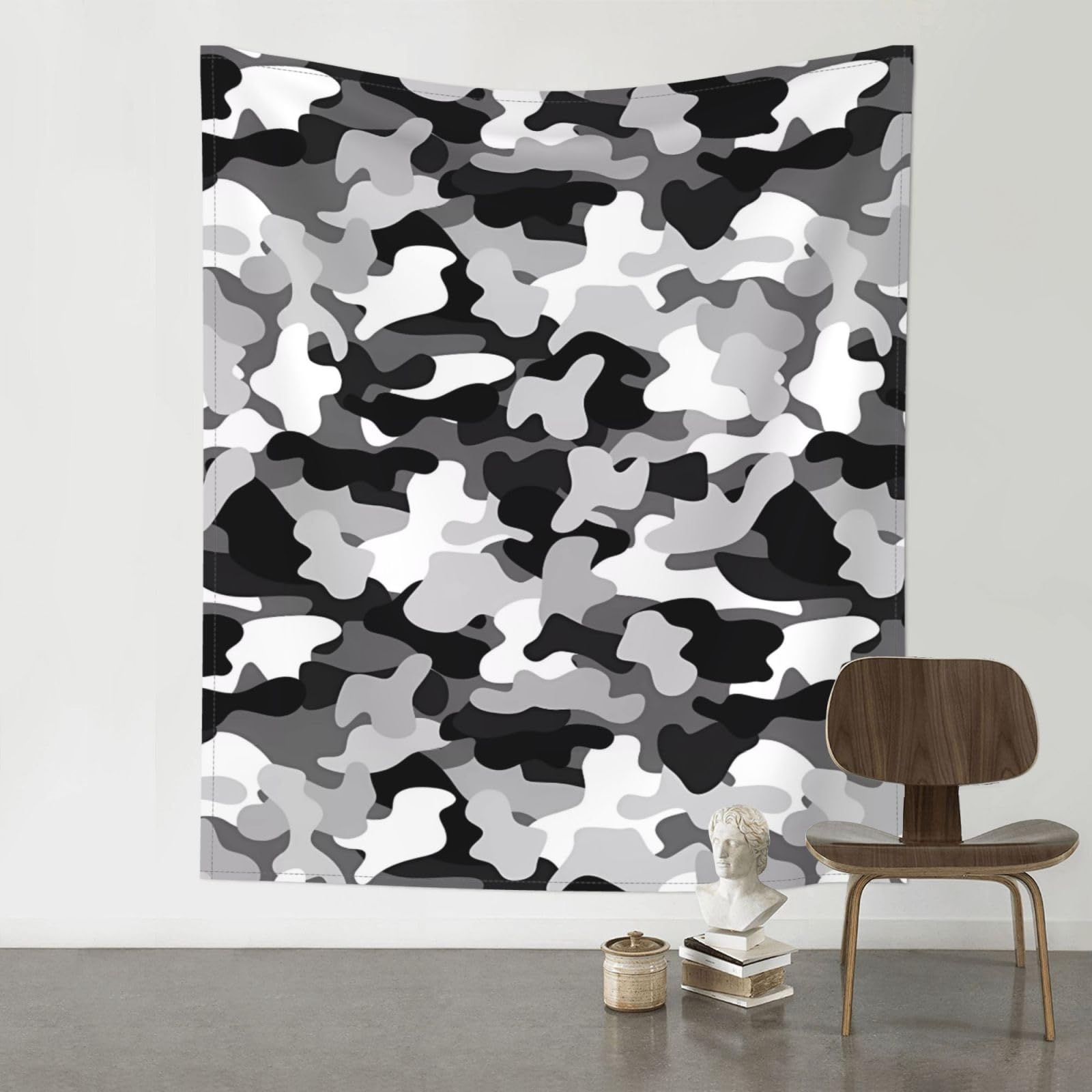 WHJSSF Black Grey White Camo Prints Wall Tapestry 60x51in - Boho Decor Throw for Bedroom, Dorm, Picnic & Outdoor Adventures
