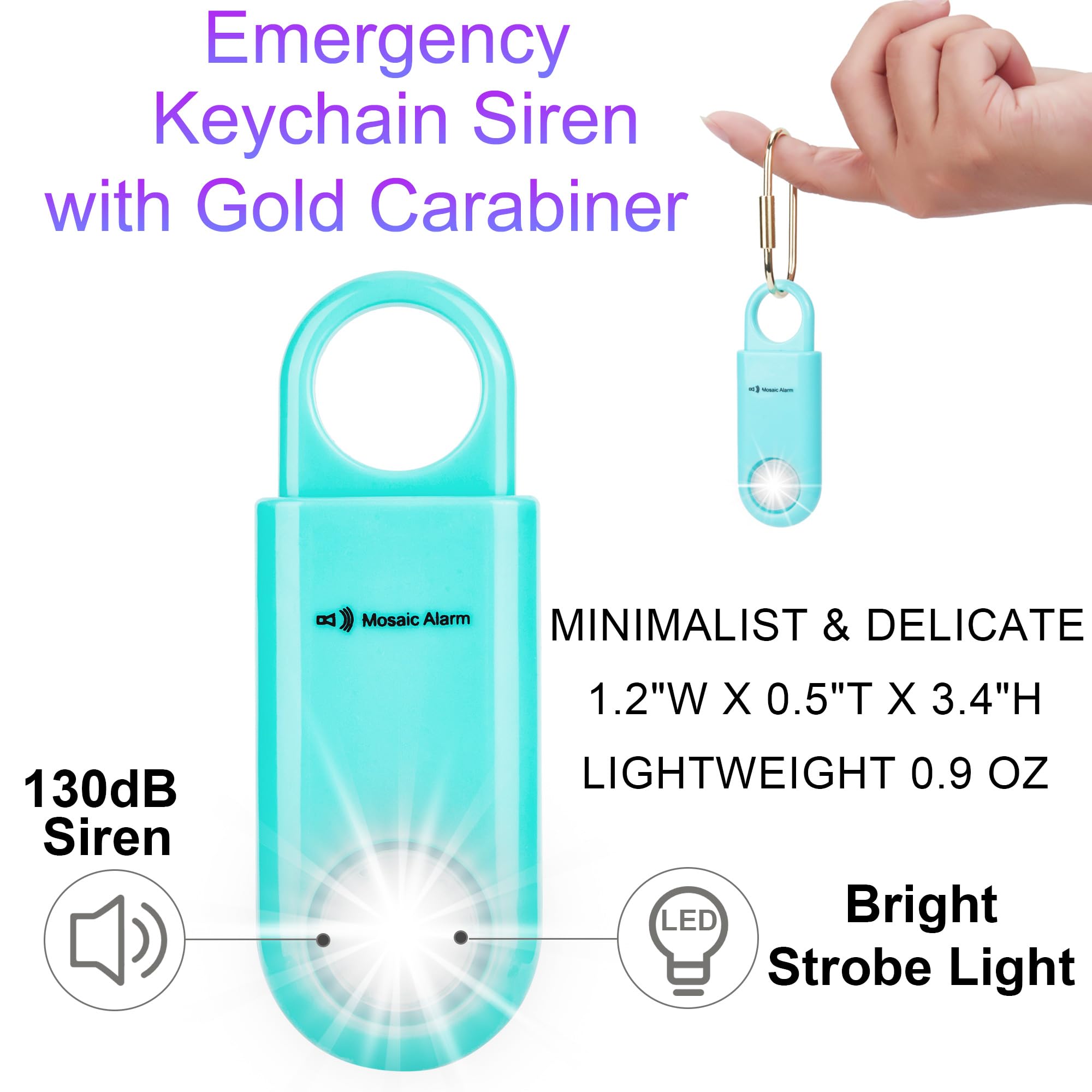 Allarme di sicurezza personale da 130 dB, luce stroboscopica, suono forte, allarme di emergenza SOS, con moschettone, portachiavi per autodifesa, sirena per donne, anziani, bambini, corridori