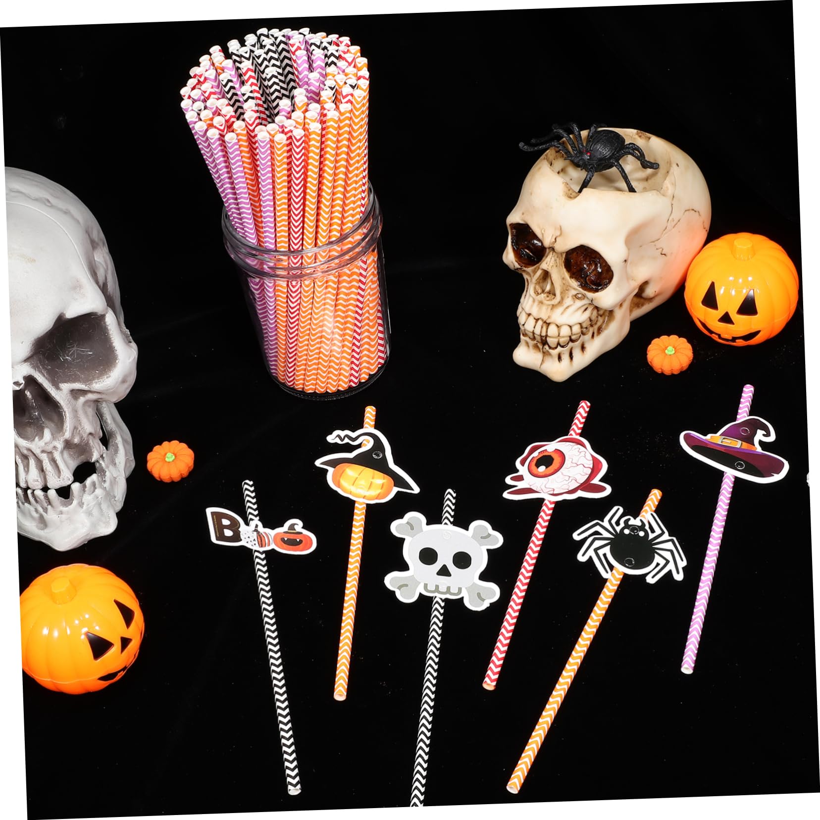 POPETPOP 6confezioni Cannucce di Carta di Halloween Stampa Colorata Righe Decorazioni per Feste e Uso in Famiglia Realizzate Materiali di Carta Sicuri da Usare