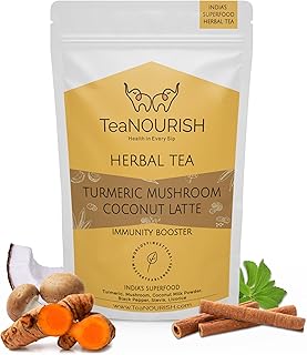 TeaNOURISH Turmeric Mushroom Coconut Latte | Caffeine-Free, Immunity-Boosting Herbal Tea Latte with Turmeric & Reishi Mush...