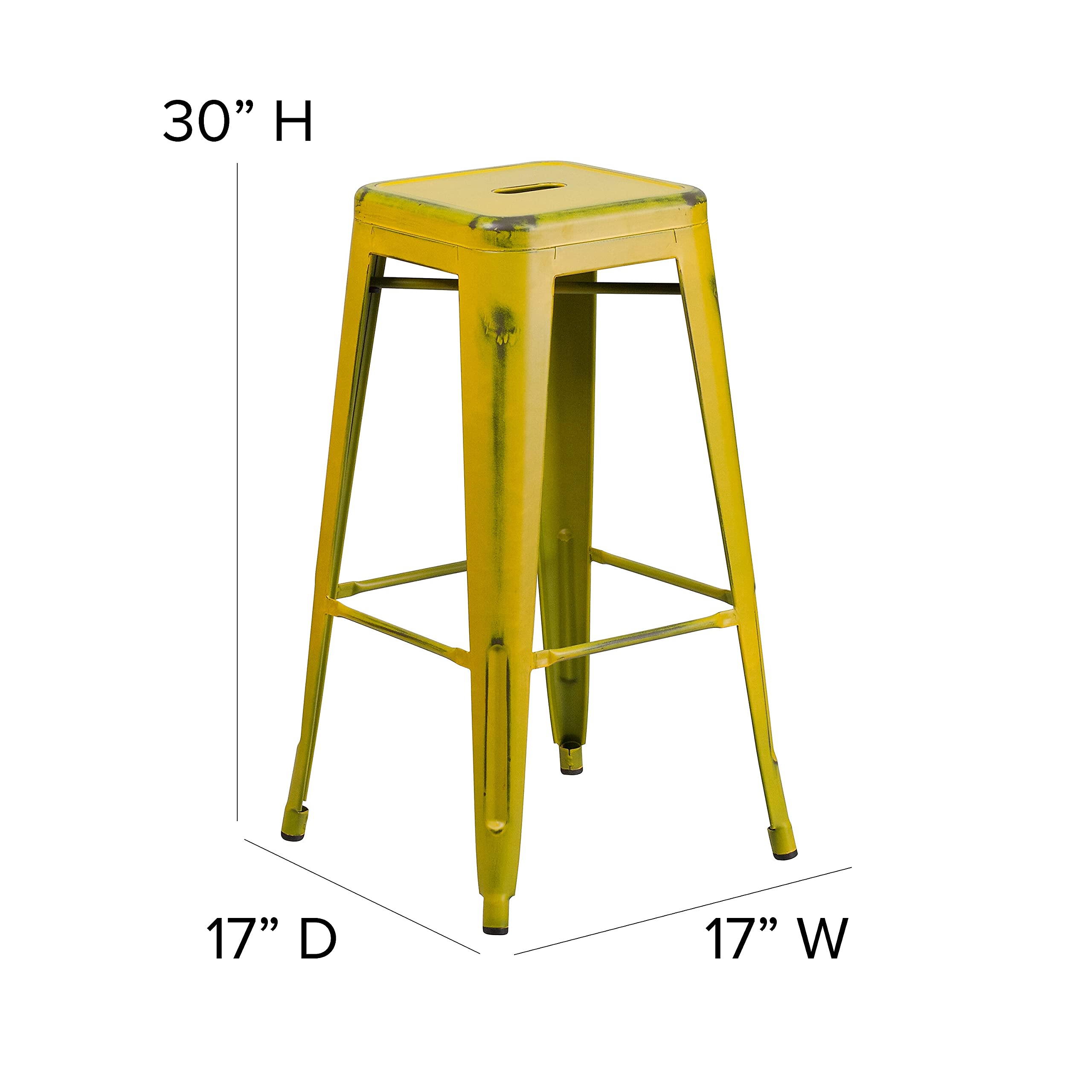 Flash Furniture - Sgabello da Bar in Metallo Anticato per Interni, 76 cm, Colore Nero 4 pz 4 pz Giallo