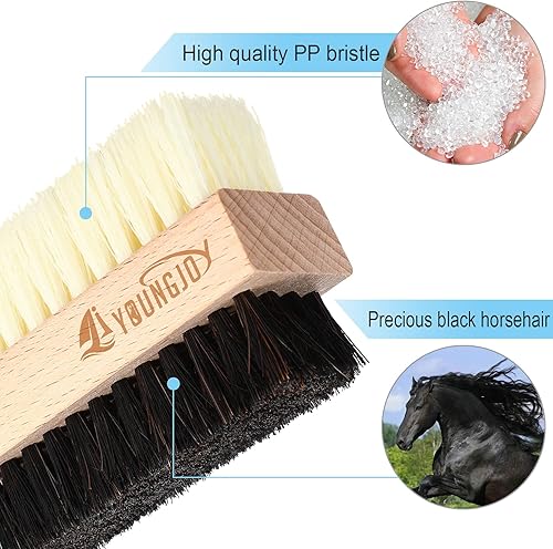 Vista 3 de YoungJoy Juego de cepillos limpiadores de zapatos de doble cara jabalí y cerdas de plástico con paño de microfibra
