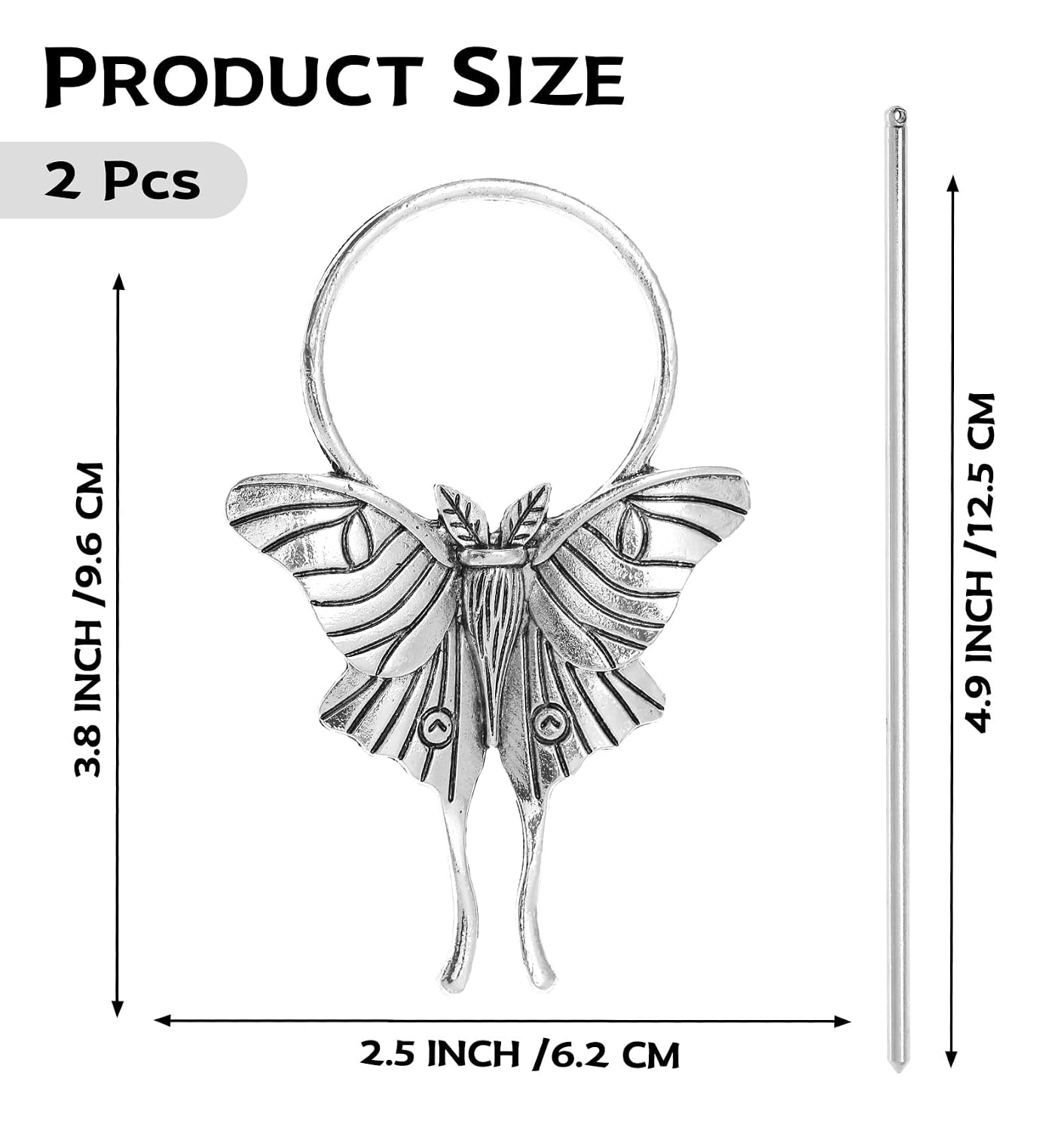 05AS Luna Moth Hair Styling Pins Black Wicca Witch Hair Slide Renaissance Festival Hair Acceossories for Women Hair Stick Hair Clips