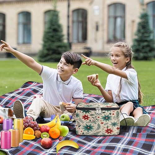 Miniatura 3 de Christmas Poinsettia Modern Insulated Lunch Bag Women Reusable Lunch Tote Square Meal Bag for Adults Men Cooler Lunch Box for Work Travel Picnic Food