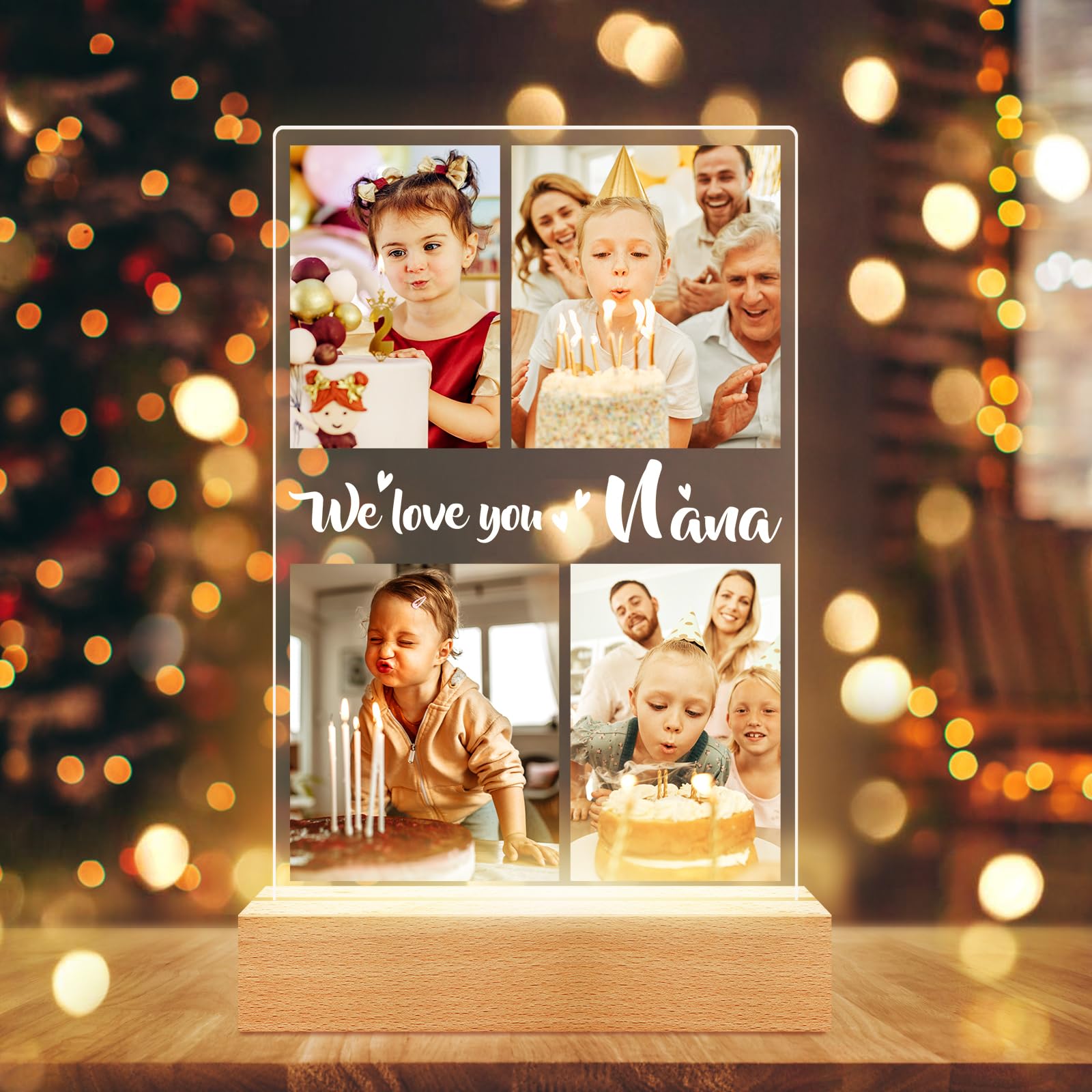 Personalised Birthday Gifts for Mum/Kids/Baby, Personalised Photo Frames with Night Light, Customised Picture Frame with Photos, Personalised Photo Gifts for Mum Girls Boys Pet Family