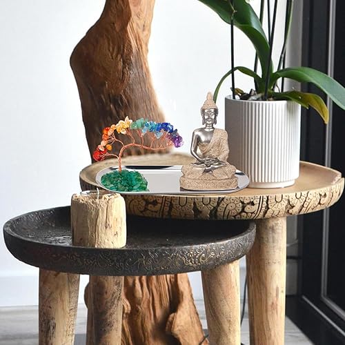 Vista 10 de Estatua de Buda y árbol de cristal, meditación de yoga y decoración zen, estatua sentada de Sakyamuni en Tailandia (4.3 pulgadas), para oficina