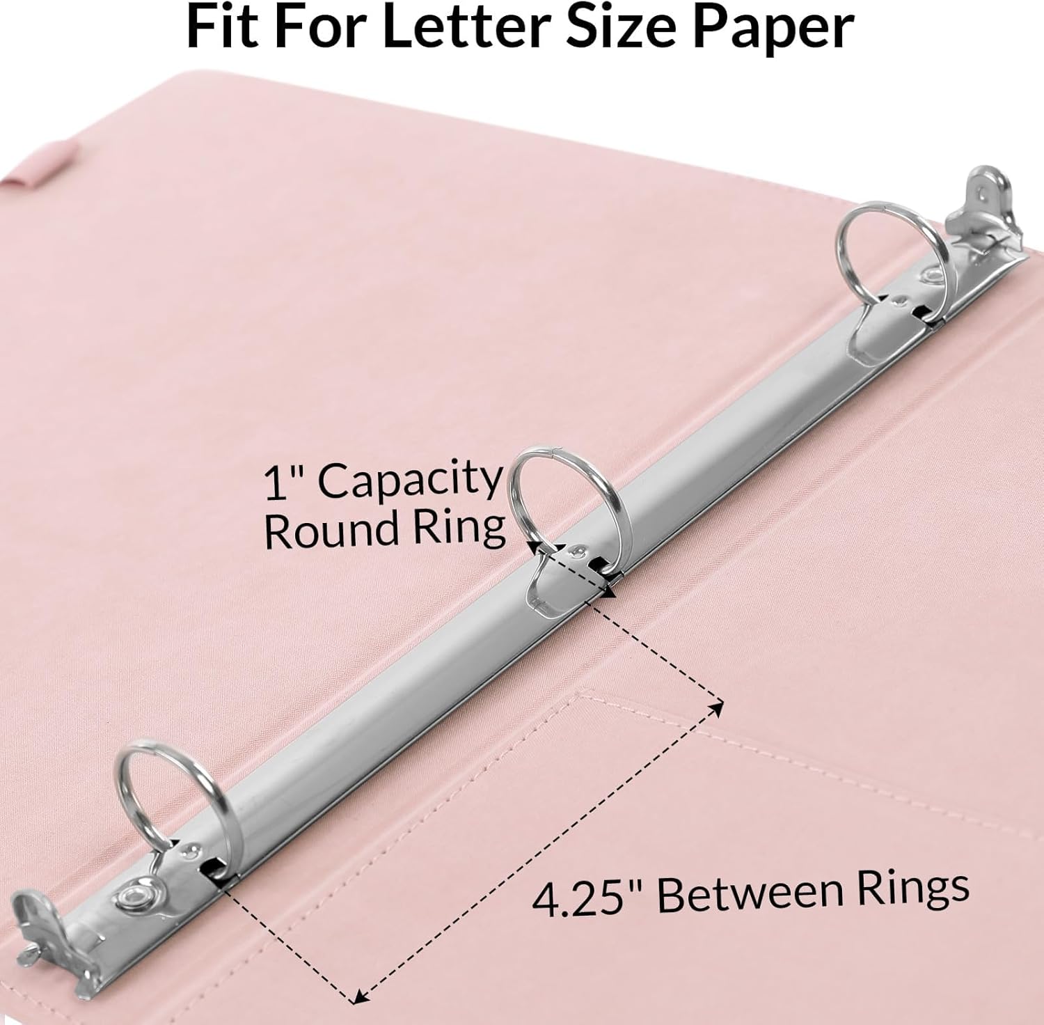 SKYDUE Pink 3 Ring Binder with Clipboard,1 Inch Linen Binder for 3 Hole Punch Letter Size Loose Leaf Paper with 5 Dividers, Pocket and Labels School and Office Supplies - Image 6