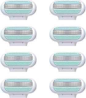 8 pieces razor blades for women, smooth replacement blades ladies razors 3 protection pads with moisturizing body contour adjustment long-lasting sharpness shaver perfect for sensitive skin