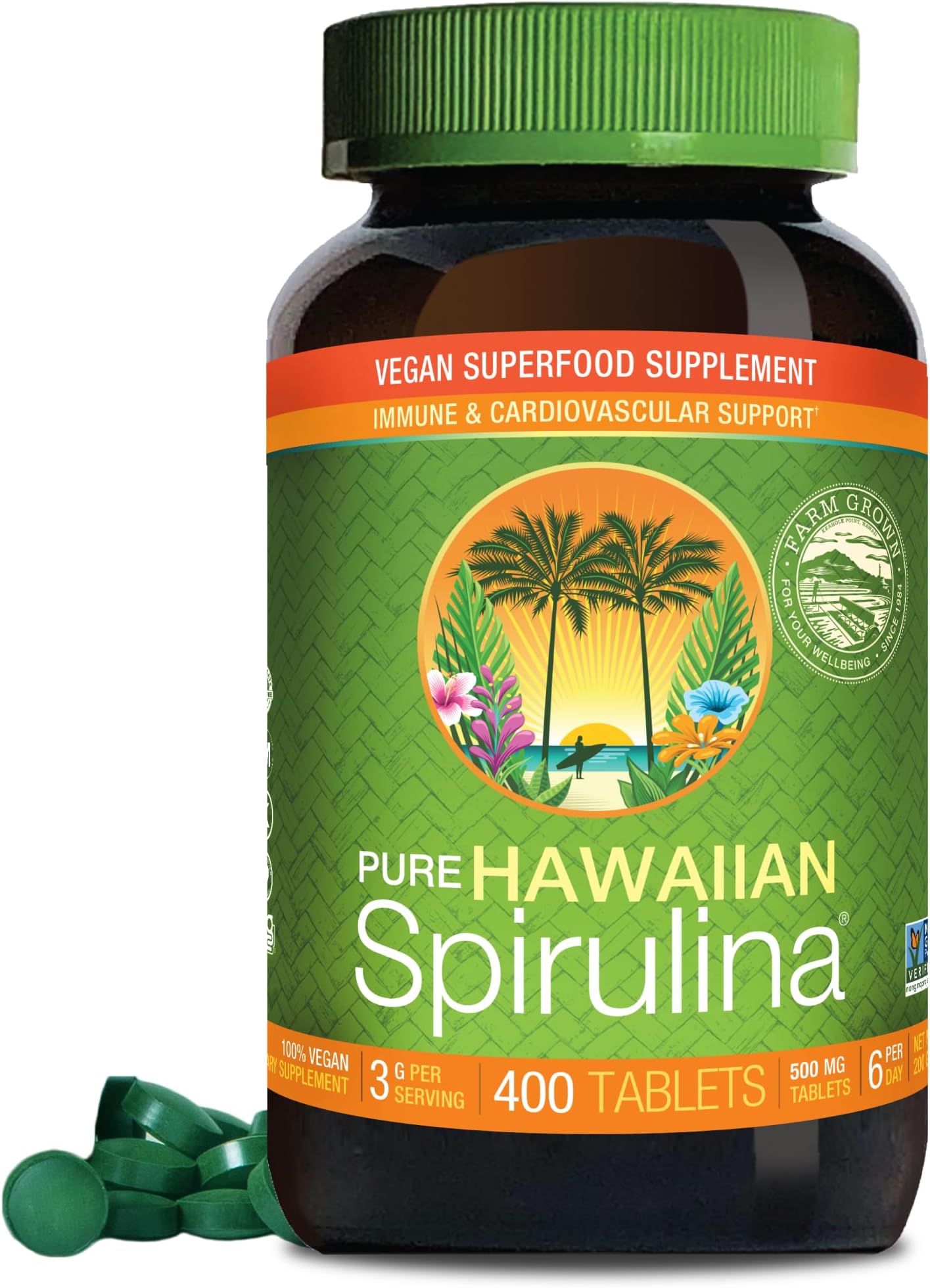 Nutrex Hawaii Pure Hawaiian Spirulina Tablets, Vegan, 500 mg, 400 Count