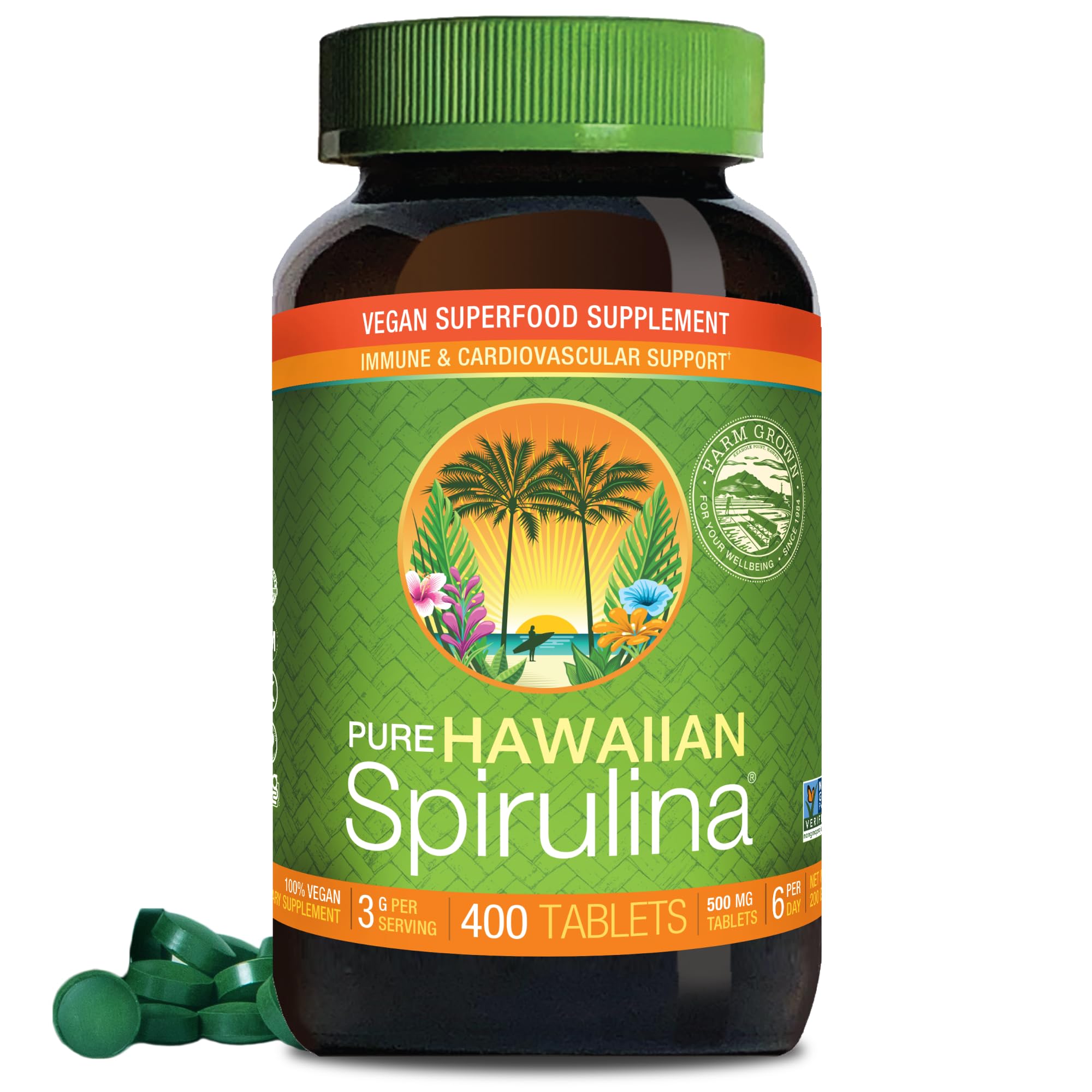Nutrex Hawaii Pure Hawaiian Spirulina Tablets, Vegan, 500 mg, 400 Count
