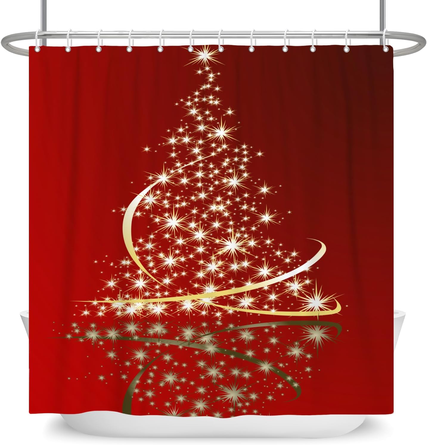 Leowefowa Merry Christmas Shower Curtain Red Gold Christmas Tree Xmas
