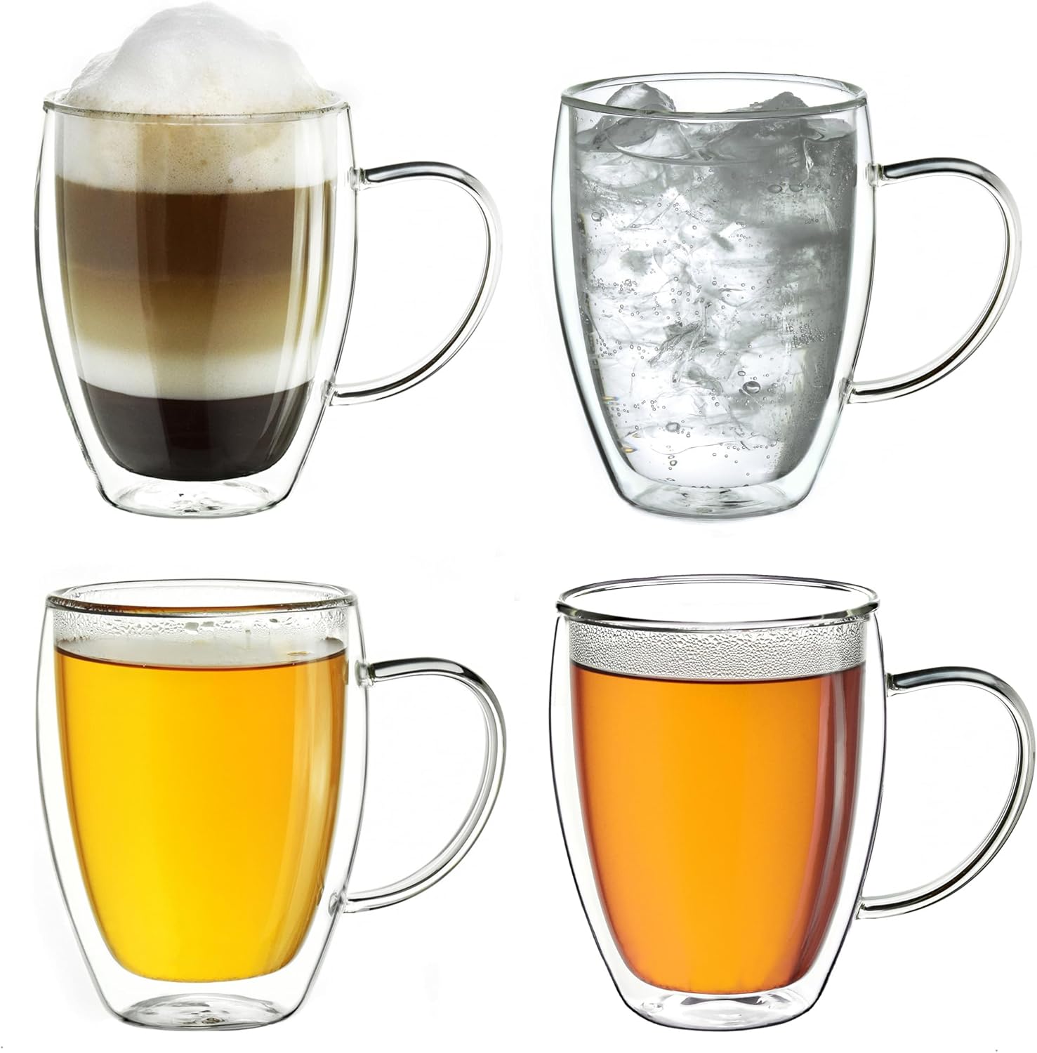 Creano Double Walled Coffee Glasses with Handle 250ml – Insulated Cappuccino Cups – Latte Macchiato, Tea – Handmade Heat Resistant Mugs – 4 pcs (Pack of 1) Creano Double Walled Coffee Glasses with Handle 250ml – Insulated Cappuccino Cups – Latte Macchiato, Tea – Handmade Heat Resistant Mugs – 4 pcs (Pack of 1)