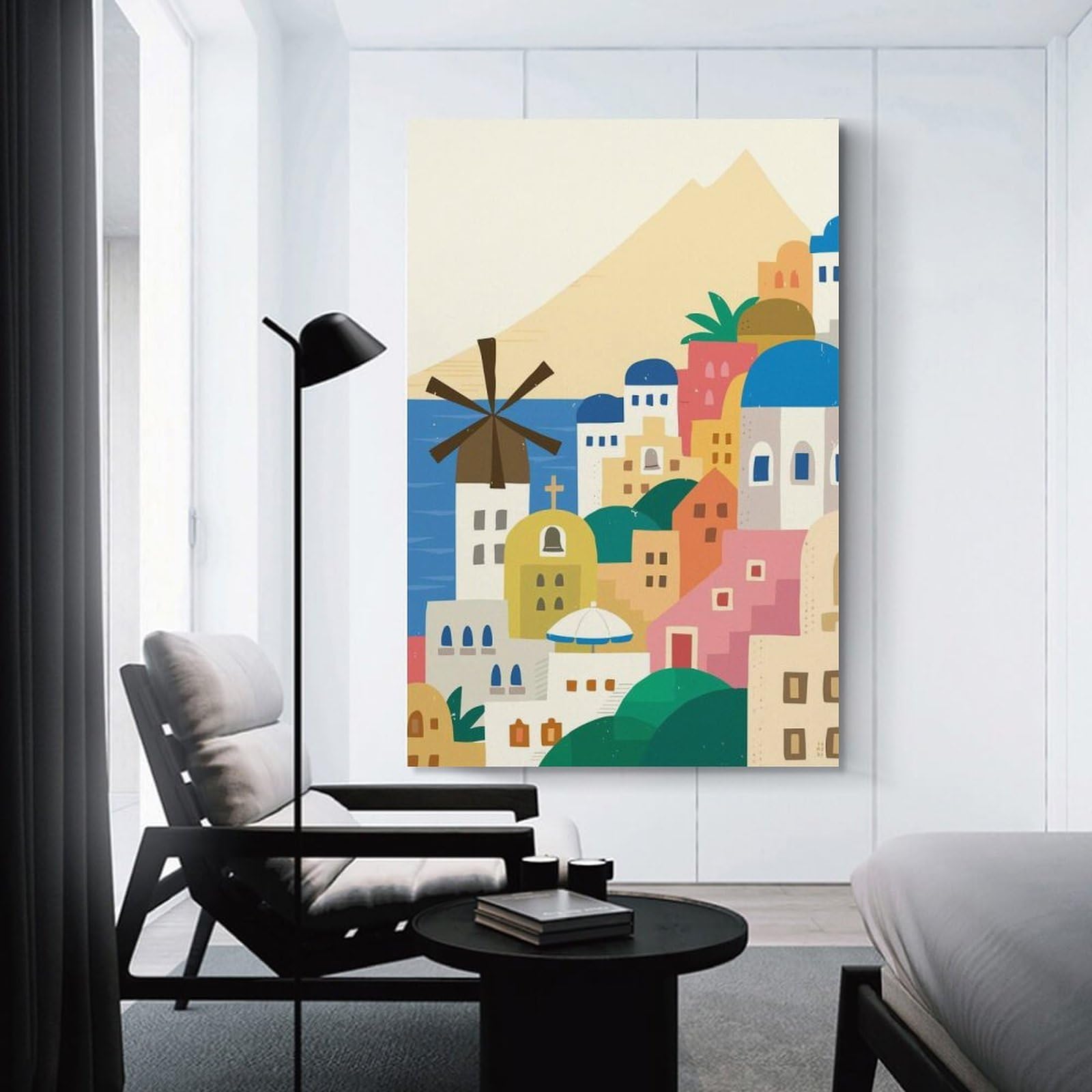 Junmoney Greek Island Village Hanging Wall Art 20x30inch(50x75cm), for Gallery Wall Decor And Room Displays, A Versatile Canvas Print for Layering
