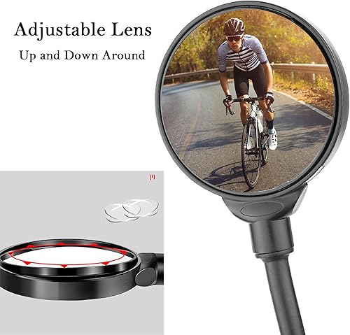 Miniatura 5 de Espejo de bicicleta, espejos de bicicleta para manillares con lente convexa de rotación 360, espejo retrovisor seguro para bicicleta