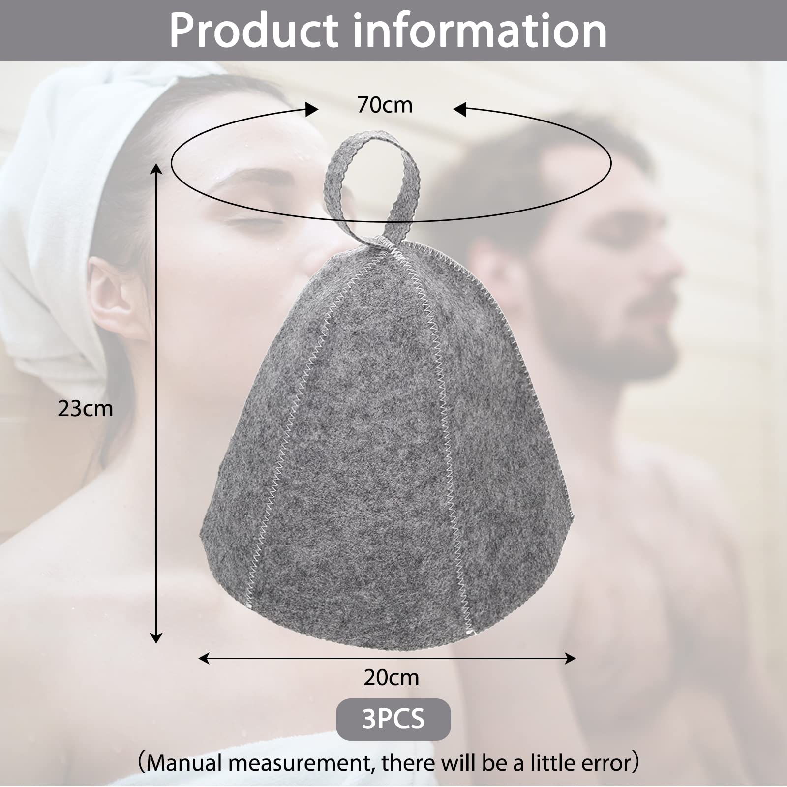 Bonnet de Sauna en Feutre Gris 3 Pièces pour Femmes et Hommes
