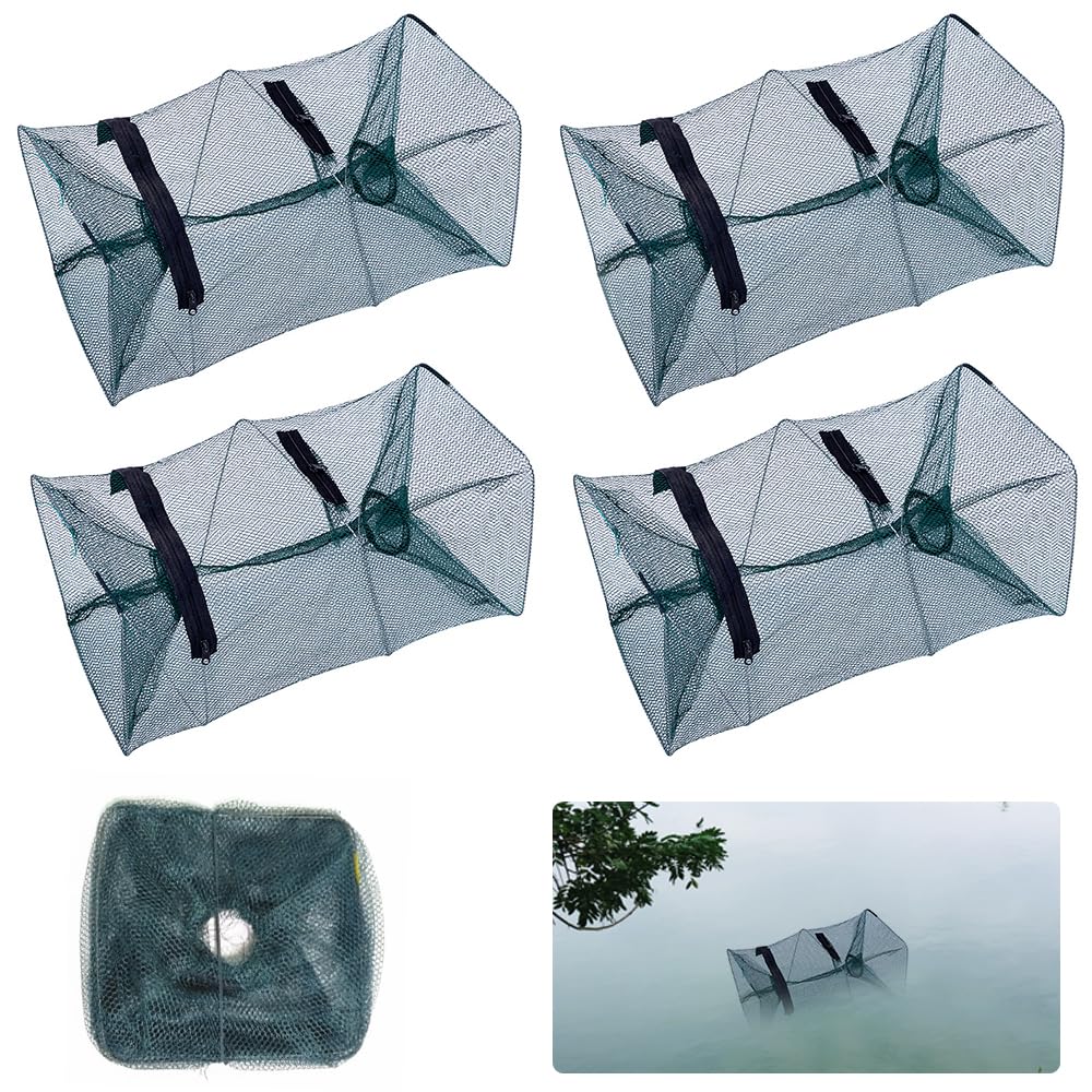 4 Pièces Piège à Poisson Pliable, 45x21x21cm Nasse a Poisson Peche, Poisson Pliant Appât Rectangulaires, Filet de Pêche Portable, Piège À Filet De Pêche pour Écrevisses, Homard, Crabe