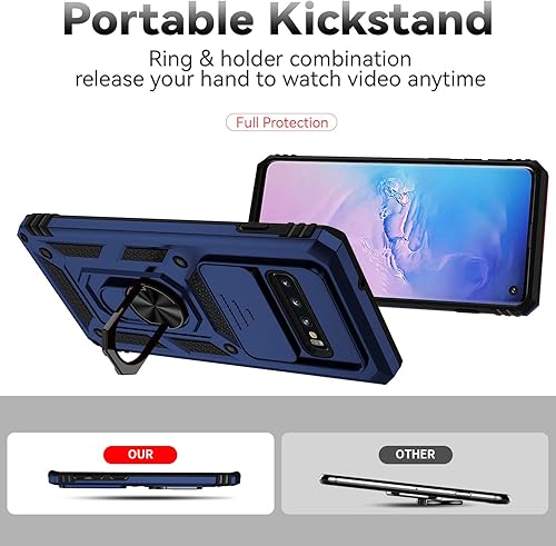 Miniatura 7 de Funda para Samsung Galaxy S10 Plus con cubierta para lente de cámara, protector de pantalla HD, soporte de anillo magnético probado contra caídas de