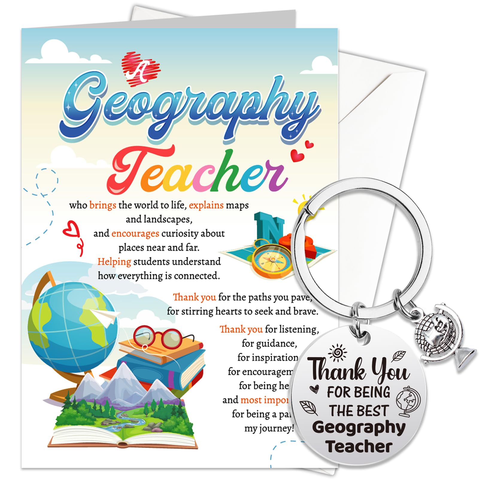 HOWAF Geography Teacher Gifts, Geography Teachers Card, Thank You Teacher Card & Keyring, Thank You Teachers Gifts, Leaving Gift, Appreciation Gift โ image 1