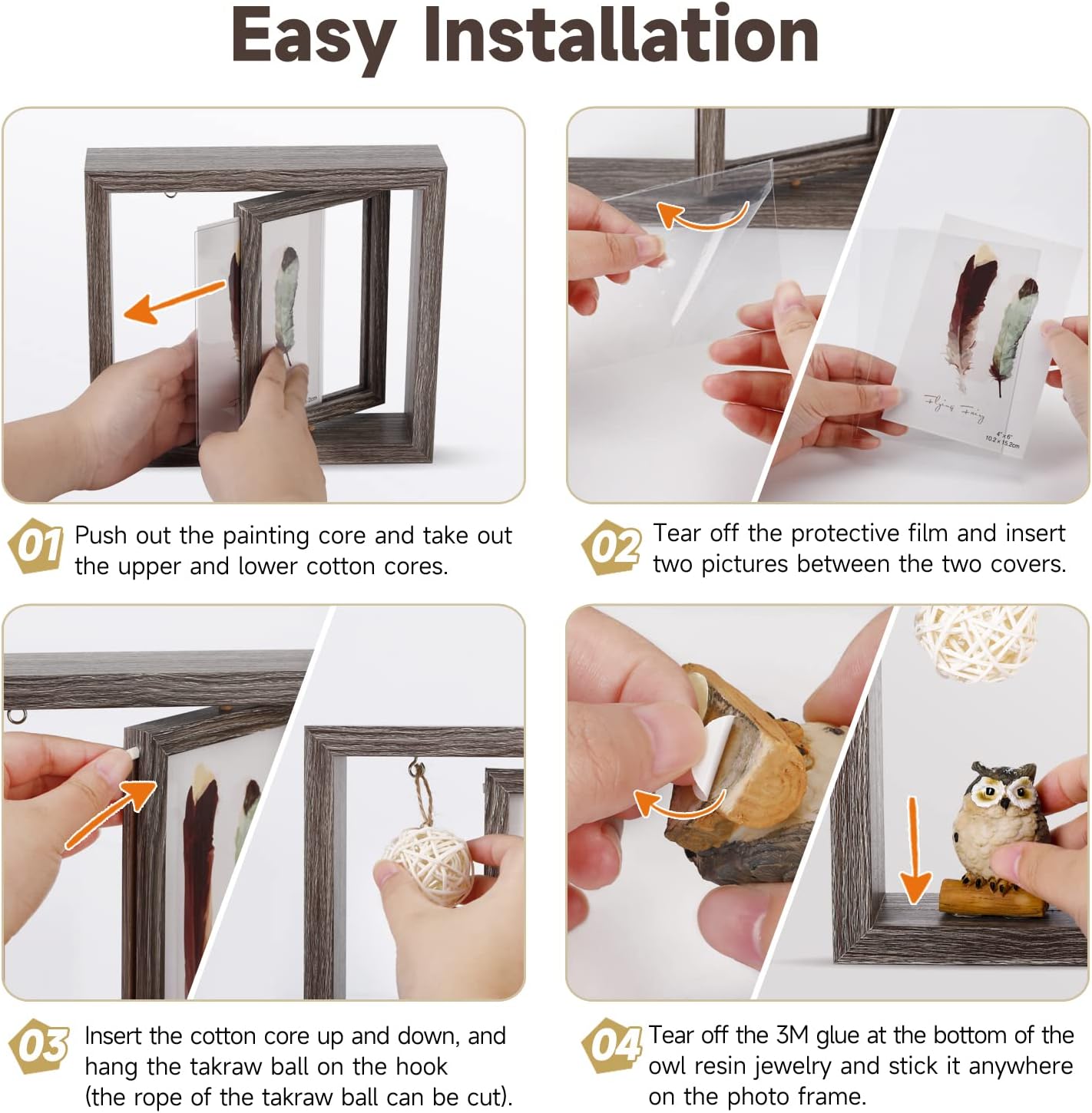 Buy Owl Rotating Picture Frame,4 x 6 Rustic Rotating DIY Floating Photo Frames,GRABADO Double