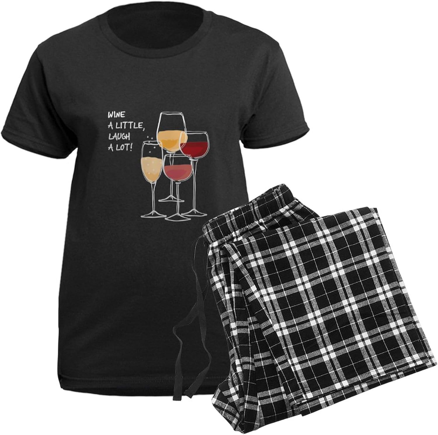 CafePress Wine A Little Laugh A Lot! Pajamas Womens Novelty PJ Sleepwear