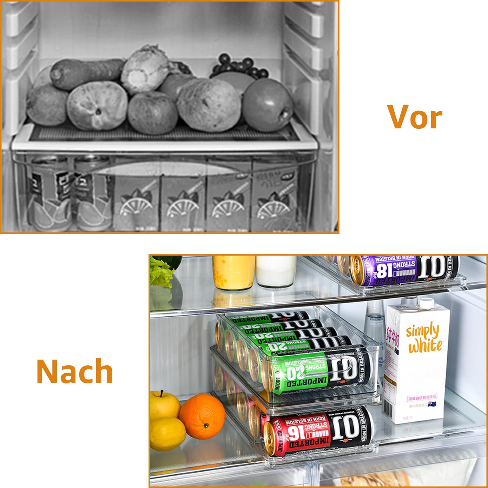 Dreireihiger Kühlschrank-Organizer Mit Selbstschiebendem Getränkespender – Platz Für 12 Dosen (31x25x8 Cm), Für Zuhause & Supermarkt