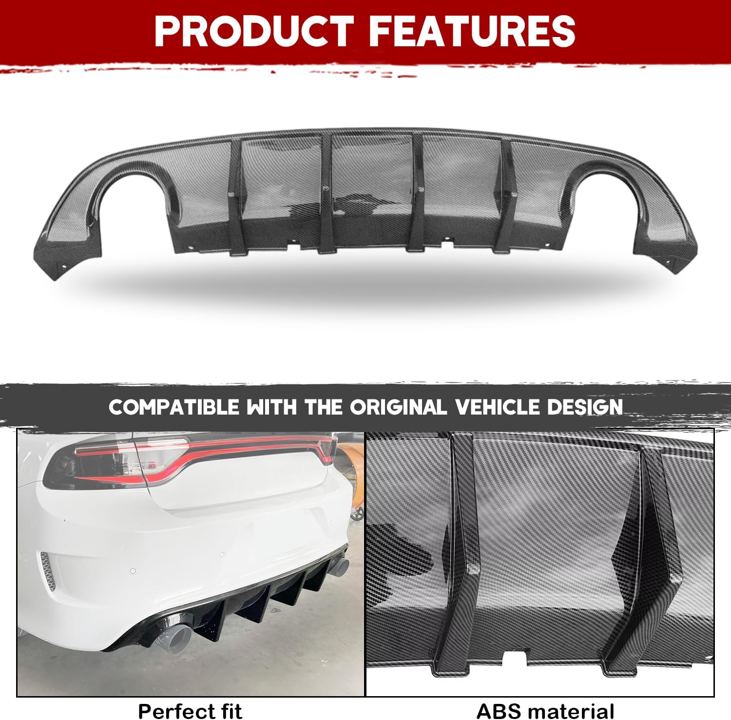 Rear Diffuser for Dodge Charger SRT 2015-2024, Rear Bumper Lip Dodge Charger SRT Accessories Exterior Body Kit (Carbon Fiber, Non-widebody)