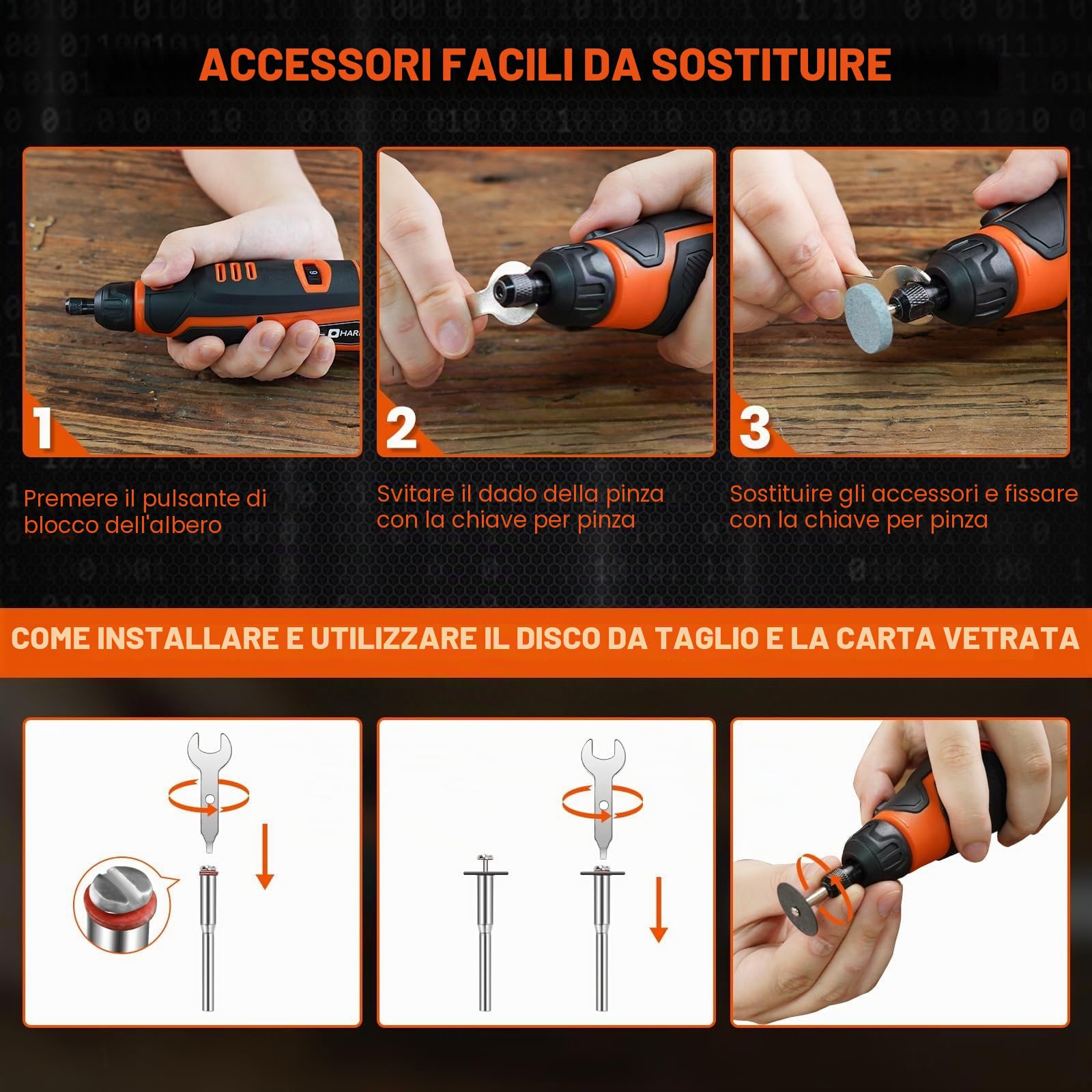 HARDELL Utensili Rotanti Multifunzione, 12V Mini Trapano a Batteria con 6 Velocità Regolabil e 94 Accessori per Taglio, Incisione, Foratura, Lucidatura, Smerigliatura, Levigatura, Fai da te